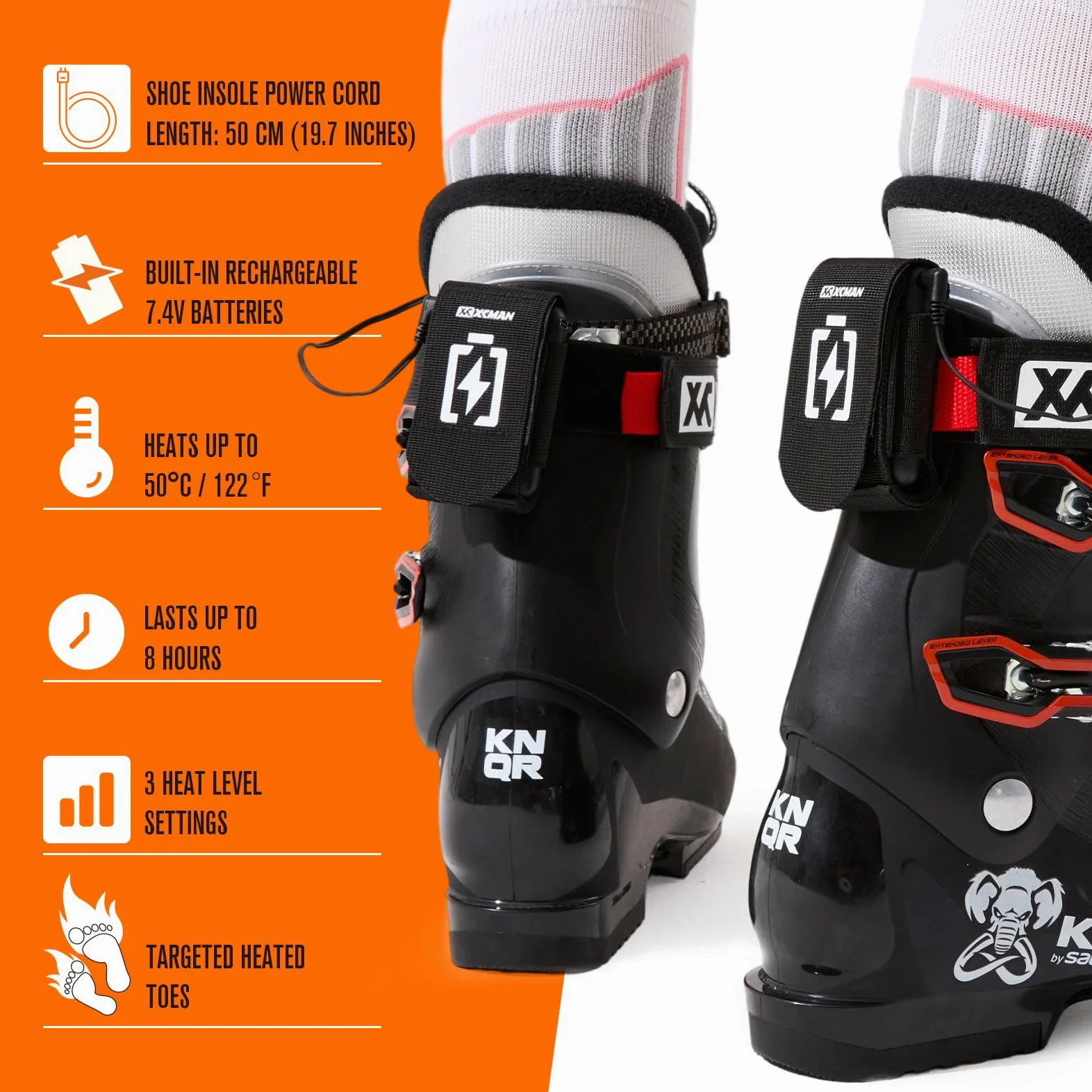 XCMAN Semelles chauffantes réglables en métal pour homme et femme, 3 000 mAh rechargeables, chauffe-pieds avec 3 réglages de température