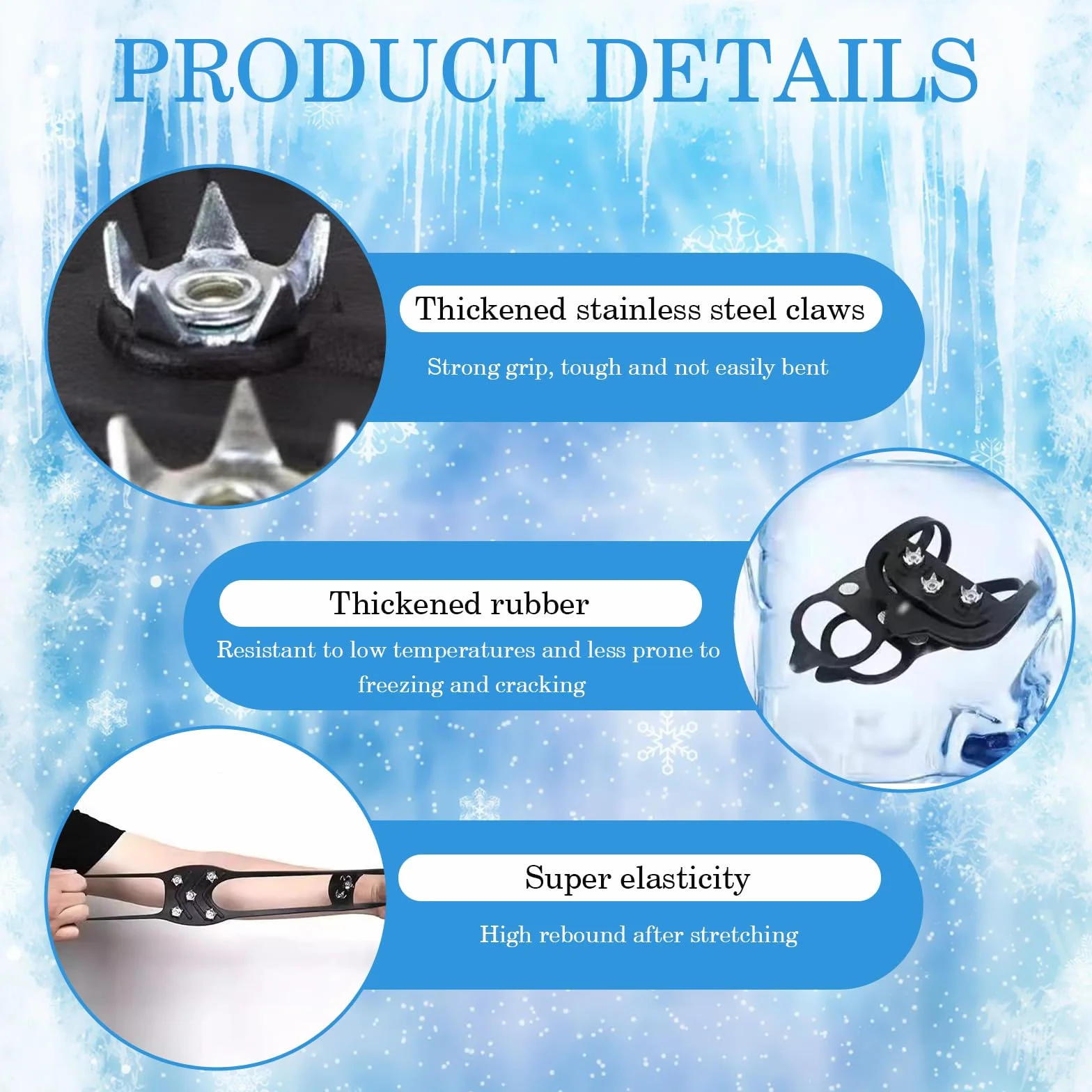 Crampons Neige Antidérapants avec Pointes en Acier Inoxydable 8 Dents