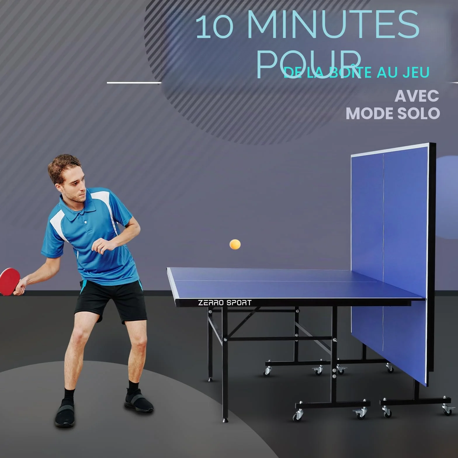 ZERRO Table de Ping Pong Pliable Intérieur, MDF 15 mm, 274x152,5x76 cm, Taille Standard Internationale avec Filet, Tables de Tennis de Table, Noir/Bleu