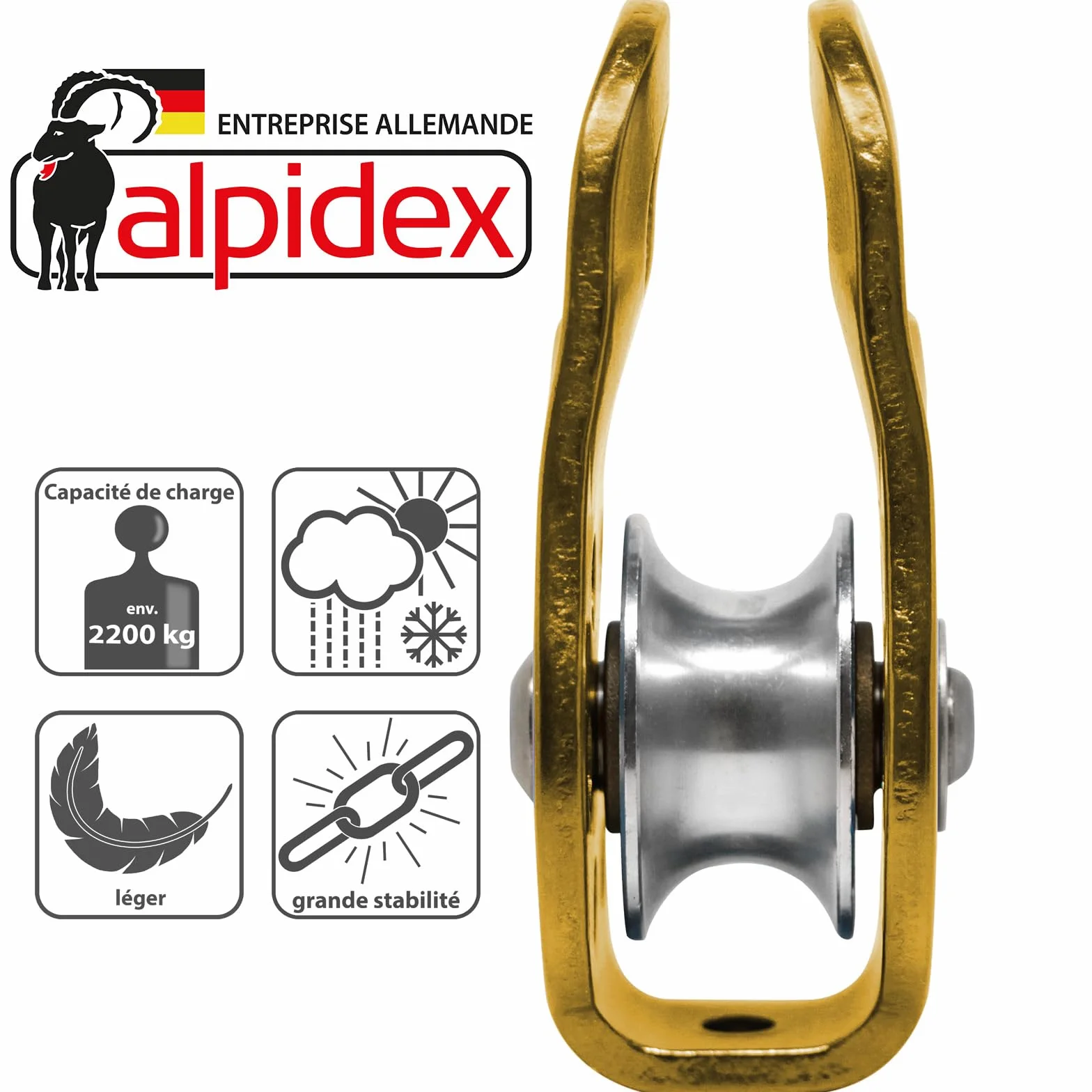 Poulie de Renvoi 22 KN ALPIDEX Fix Pulley EN12278 Câbles 13 mm Diamètre