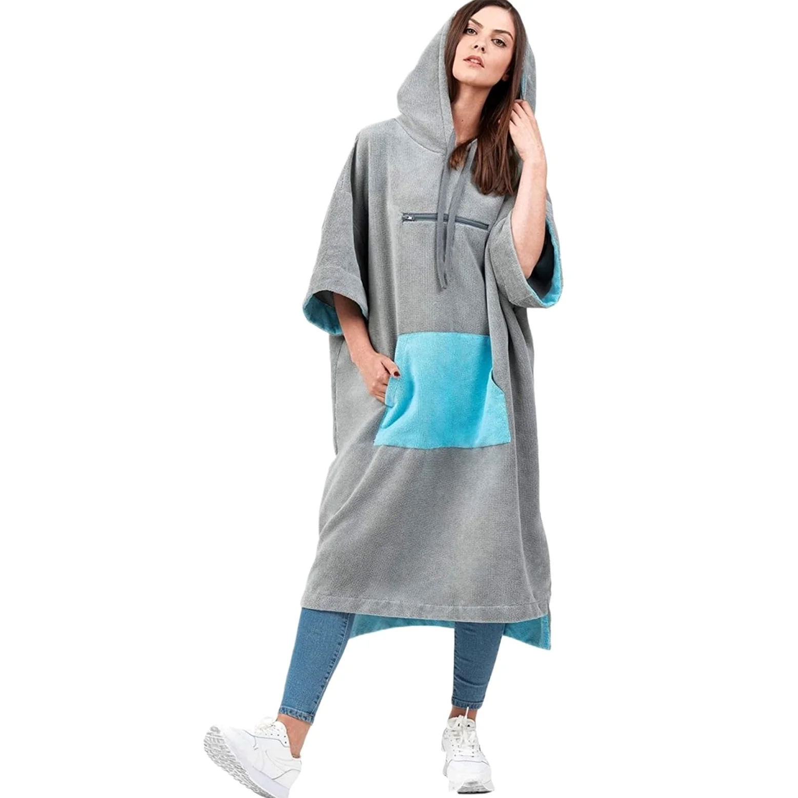 Changement de Robe Poncho de Plage, Natation, Surf, for Adulte, épais, Peignoir à Capuche, for Le Sport en Plein air, Serviette Bain, Cape plongée(Blue Gray)