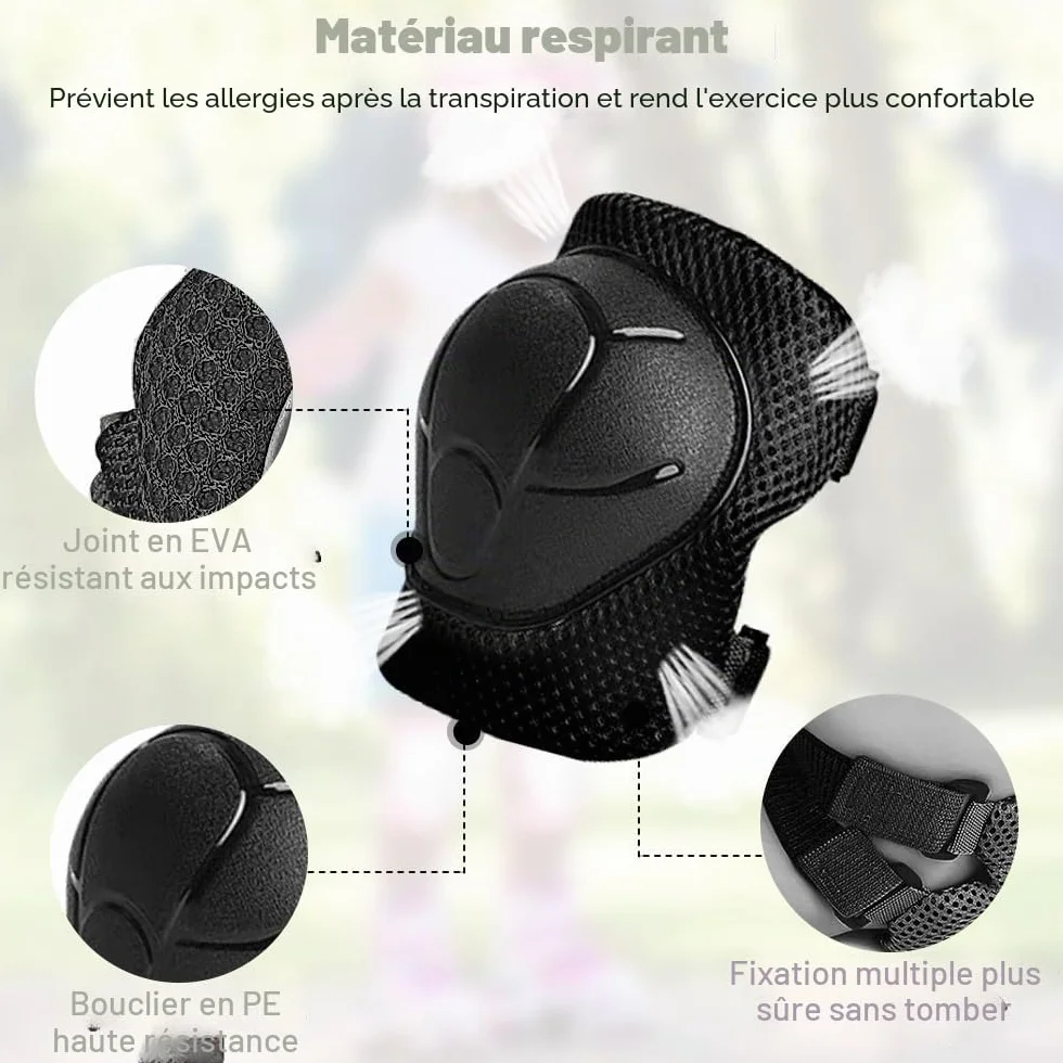 Mizikuu Protection Roller Enfant 7 en 1 Casque Vélo Kit Réglables Coudières Genouillère Protège Poignets pour 3-7 Ans Skateboard BMX Patin à Glace Noir