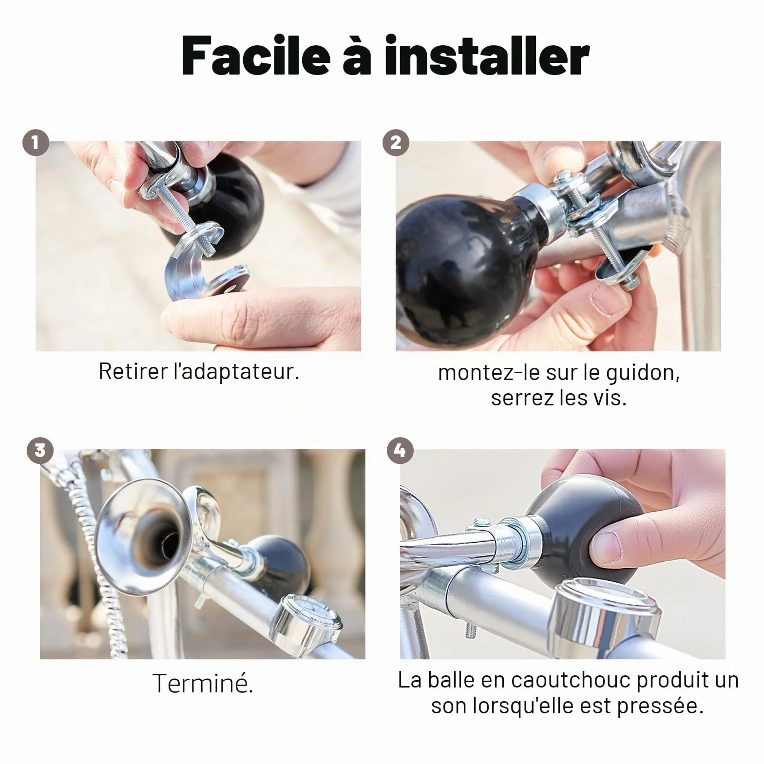 Klaxon de Vélo Rétro en Metal, Trompette Vélo Classique Noir, Design Rétro Métal Squeeze Bugle Klaxon, Avertisseur Sonore Bulb Klaxon de Bicyclette, avec Collier de Serrage Réglable