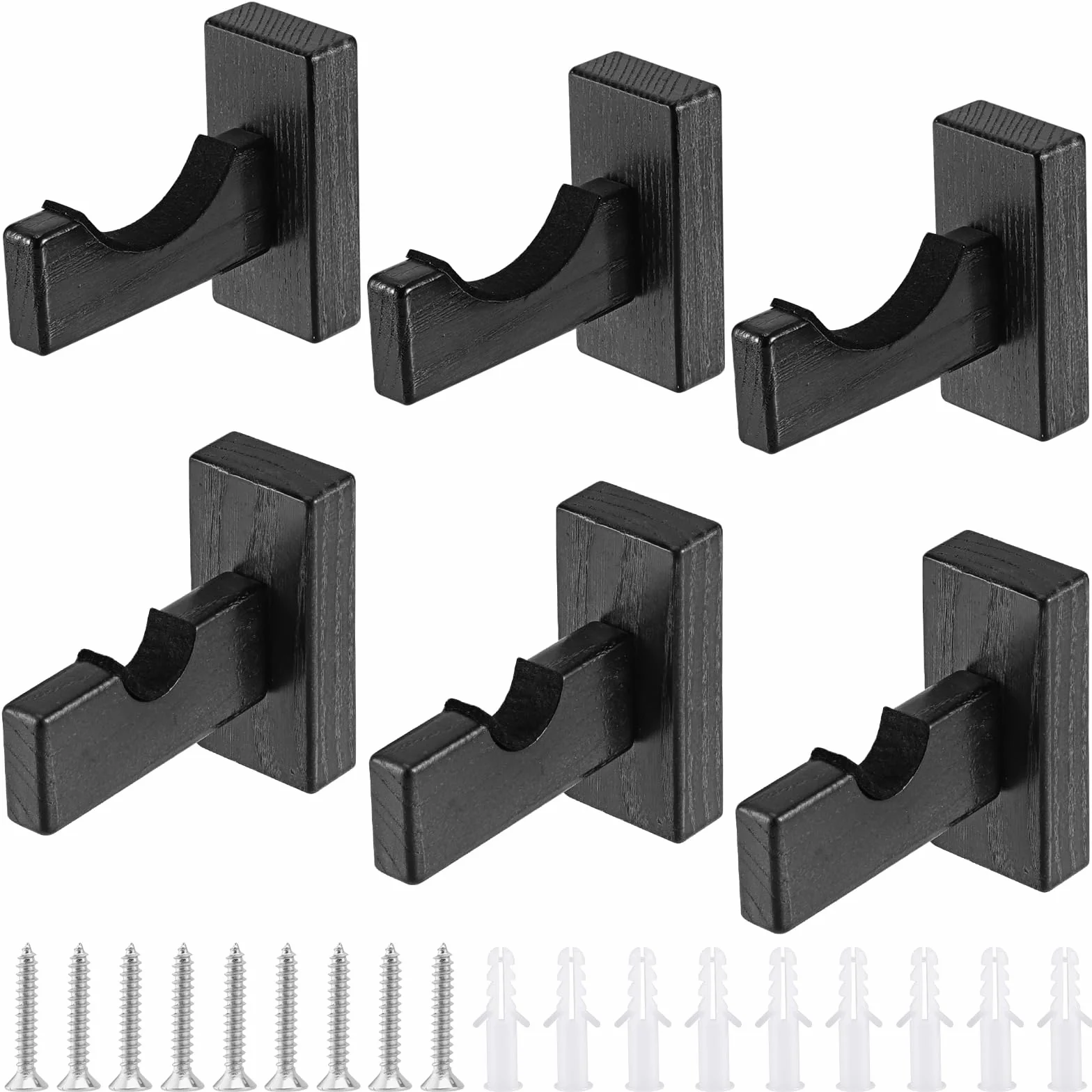 Lot de 6 Supports Mural pour Batte de Baseball en Bois - Noir