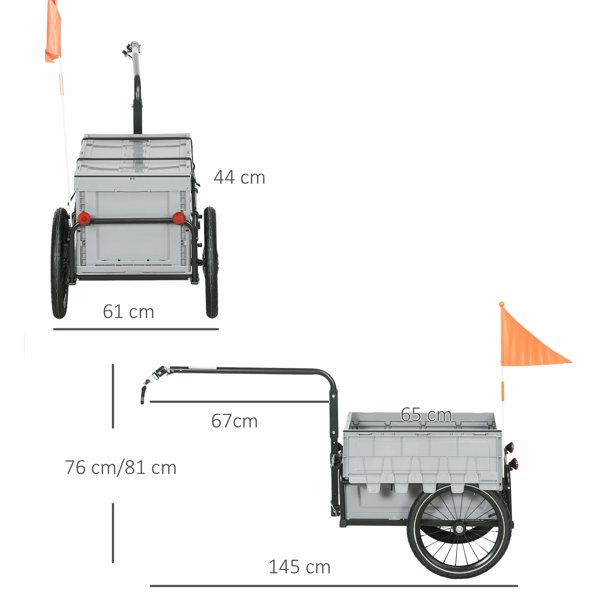 HOMCOM Remorque Chariot à vélo 65L Pliable avec Coffre Amovible, 40KG