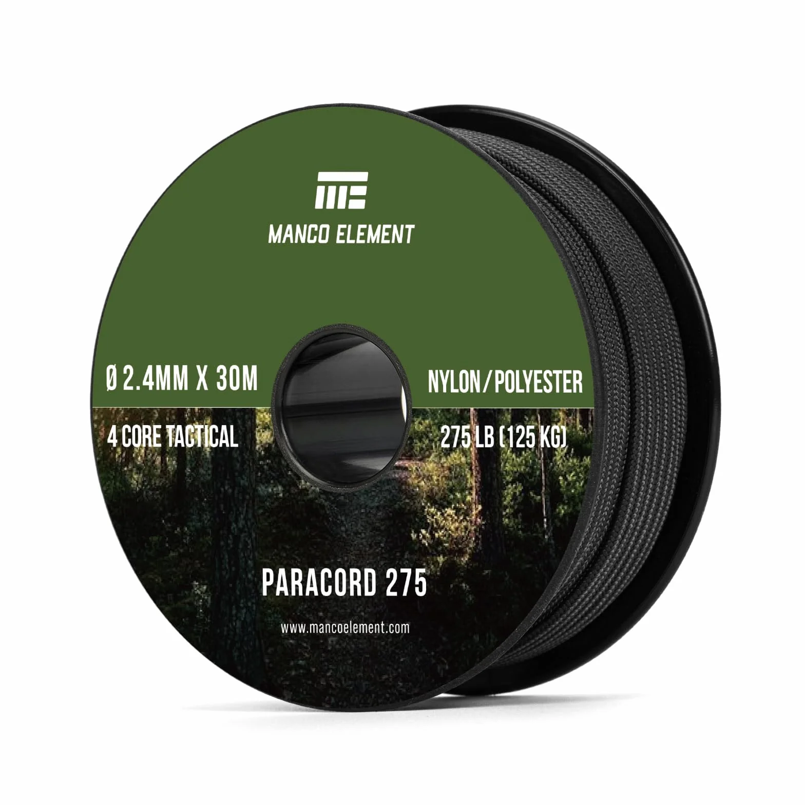 Paracorde 2,4mm x 30m 4 Brins 275lbs Nylon Polyester Résistance UV Abrasion Noir