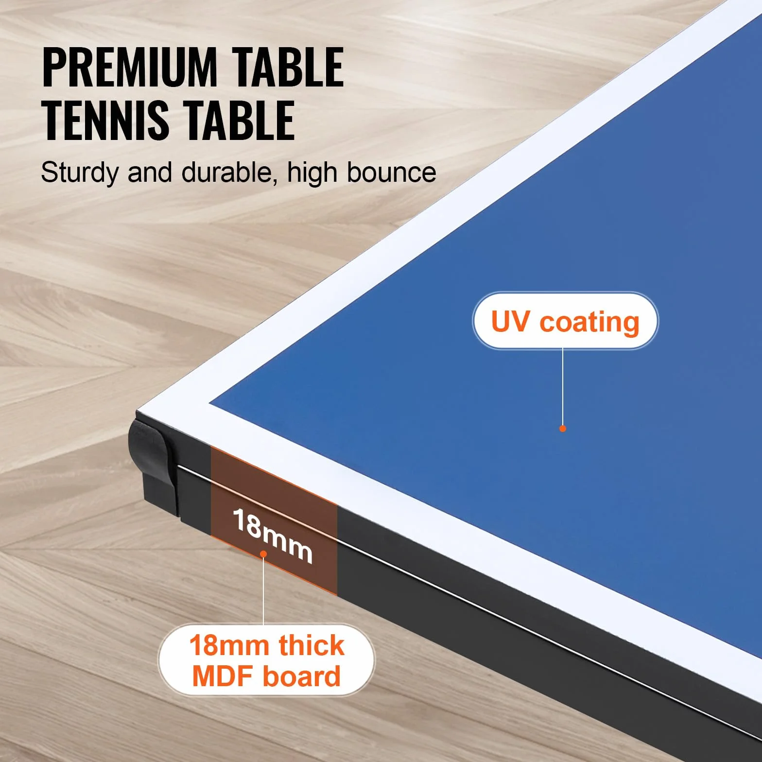 VEVOR Table de ping-pong pliable MDF 18 mm avec filet à serrage rapide et roues verrouillables