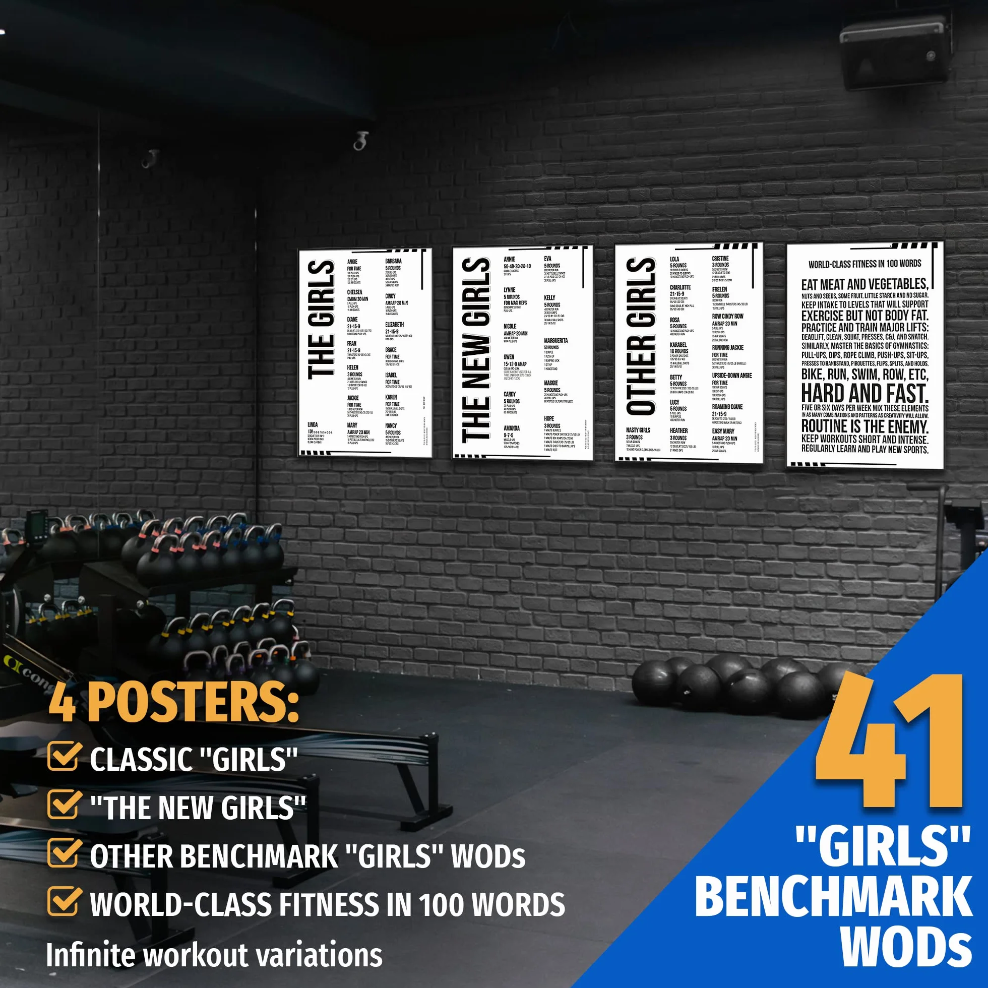 Affiches d'entraînement Cross Training Lot de 3 A3 plastifiées WODs