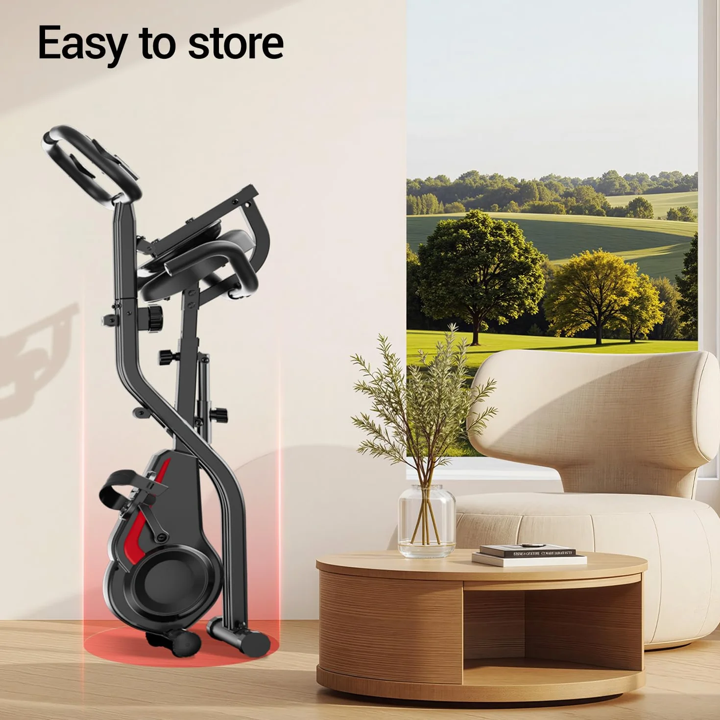 UMAY Velo d'appartement pliable 5-en-1 avec résistance 16 niveaux et surveillance fréquence cardiaque écran LED