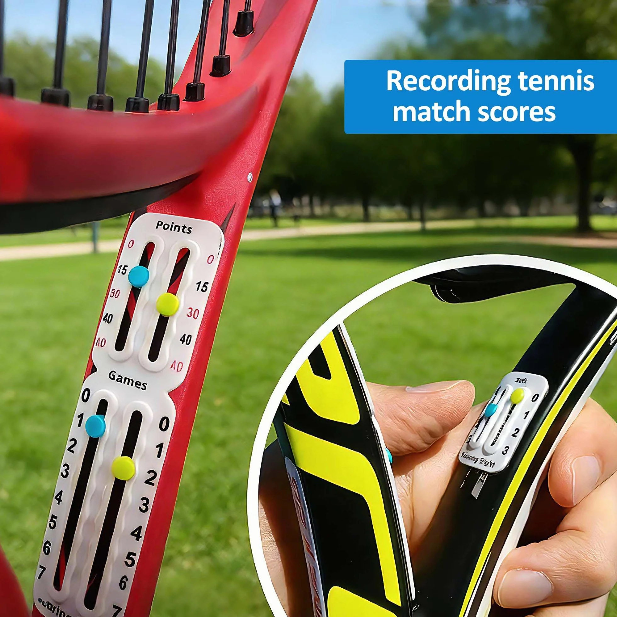 Marqueur de Raquette de Tennis Portable avec Bandes adhésives Compteur de Scores pour Noter Points Jeux Sets