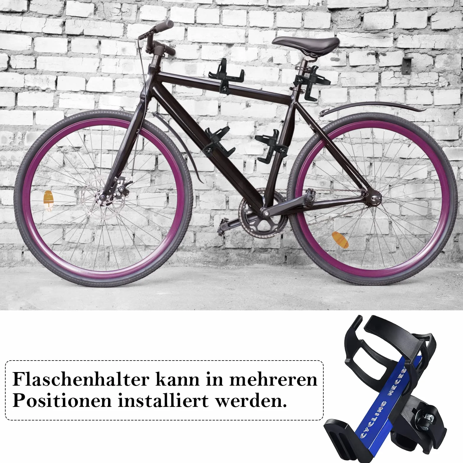 Porte Bidon Vélo Sans Vis, Support Bouteille Eau Rotation 360° pour VTT Poussette Fauteuil Roulant Noir