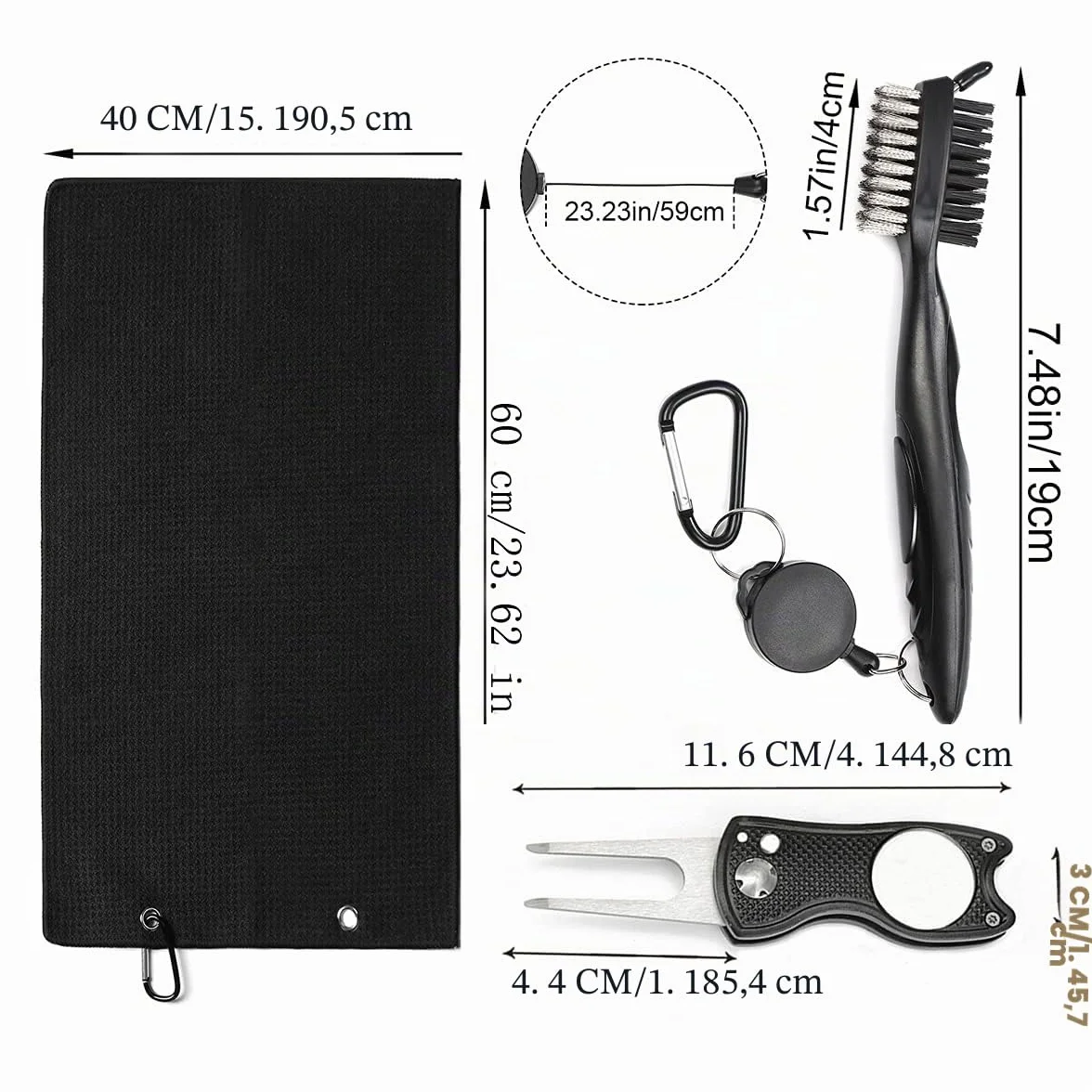 Kit de Nettoyage pour Club de Golf - Brosse de Nettoyage Pliable en Microfibre - Outil de réparation de Golf avec marqueur de Balle - Kit de Nettoyage Pratique pour golfeurs