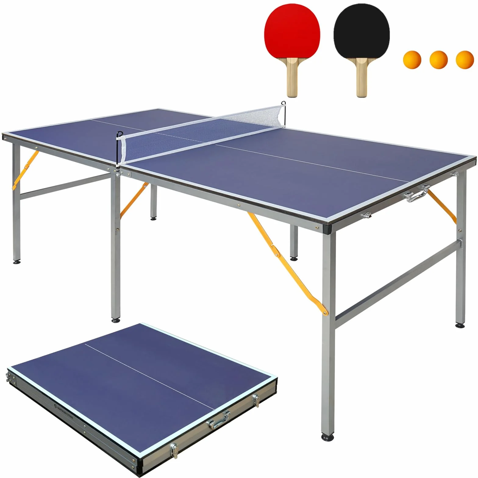 Tables de tennis de table de taille moyenne pour l'intérieur et l'extérieur, pliables et portables avec filet, 2 raquettes de tennis de table et 3 balles