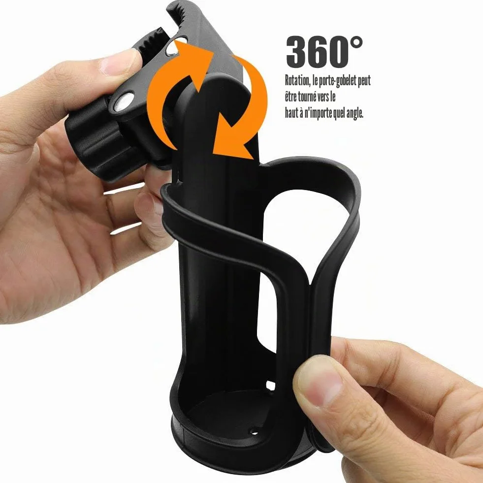 Porte-bouteille de vélo 360° rotation noir compatible VTT landaus fauteuils roulants