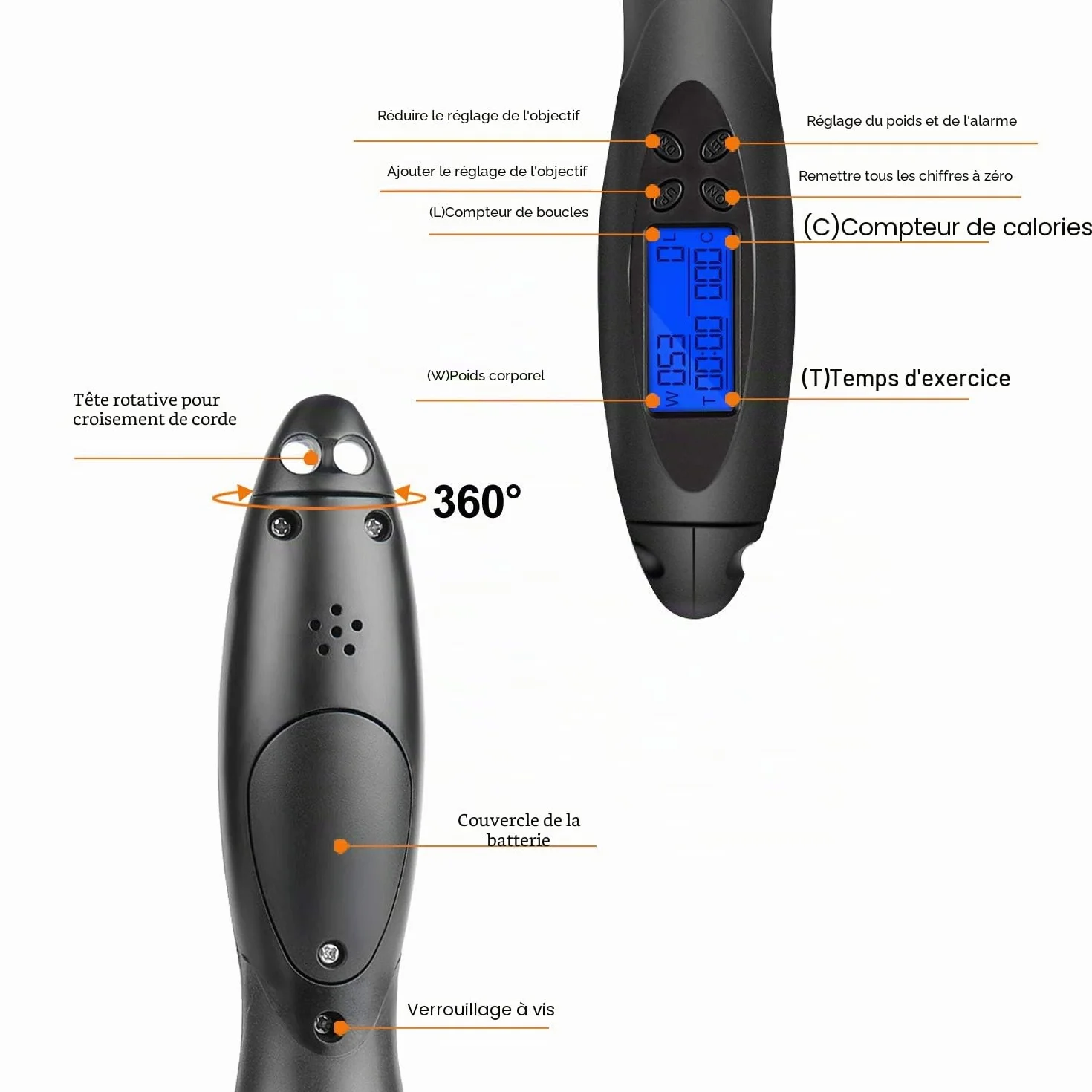 Corde à Sauter Sport sans fil avec Compteur Calories, Minuterie et LCD, Poignées Antidérapantes Réglable pour Adulte Enfant