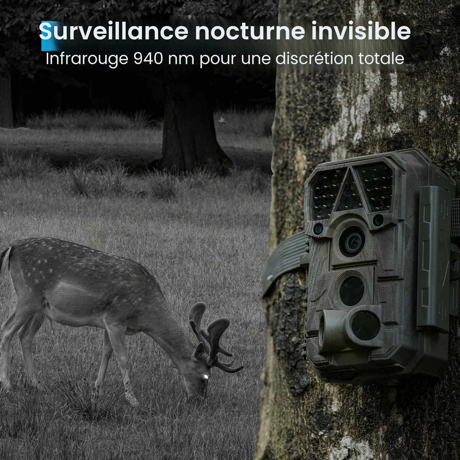 Meidase Caméra de Chasse P70, 64 MP 1296p, caméras de Jeu avec Vision Nocturne Infrarouge sans Lueur, activée par Le Mouvement, étanche pour caméras de Chasse