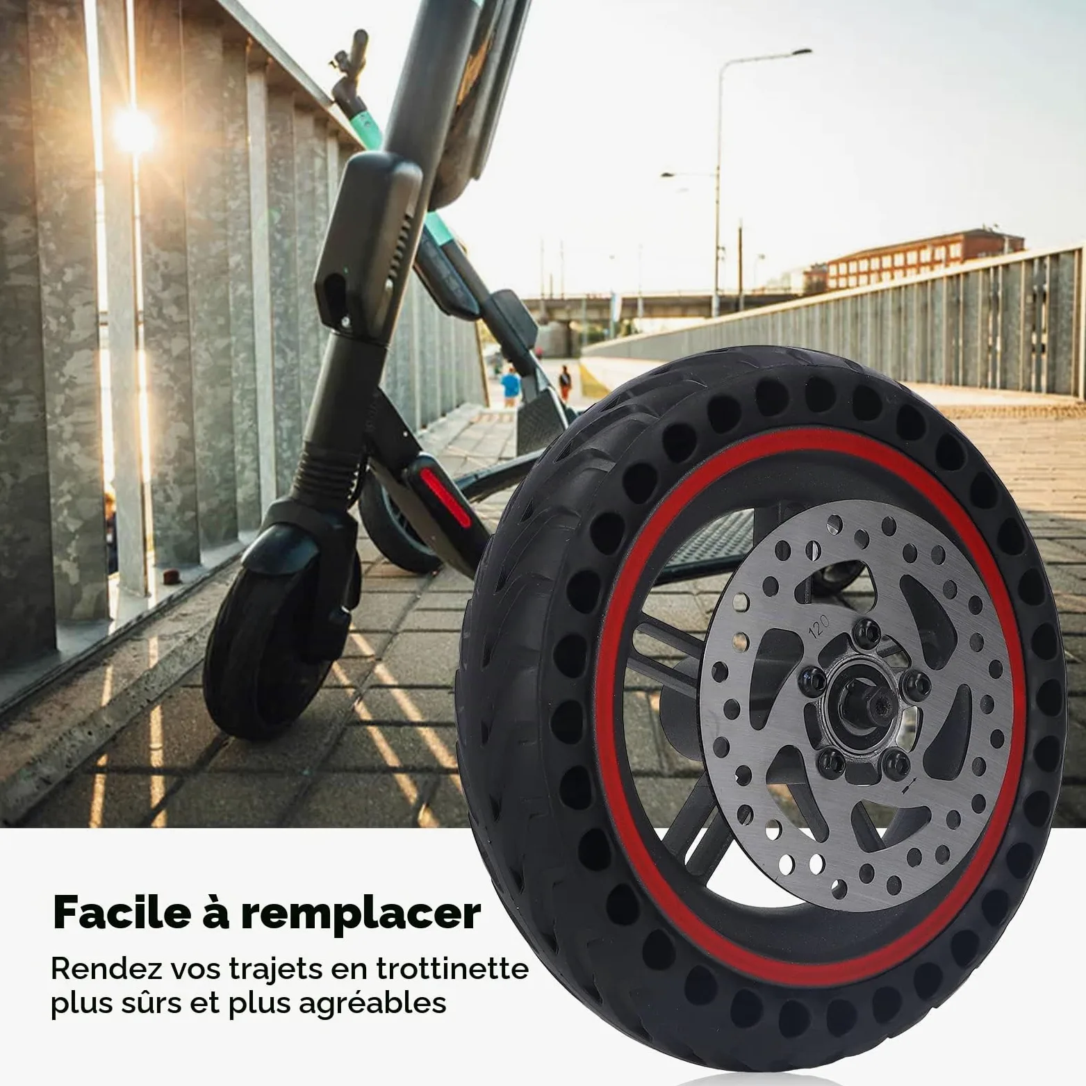 BuyWeek Roue Arrière de Scooter Électrique pour Xiaomi PRO PRO2 M3, Pneu Cellulaire de Roue Arrière de Trotinette Électrique avec Frein à Disque de 120mm Rouge