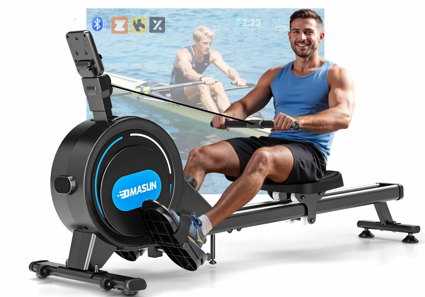 DMASUN Rameur Musculation d'Appartement 16/32 Niveaux Résistance Magnétique Double Rails Capacité 160 kg