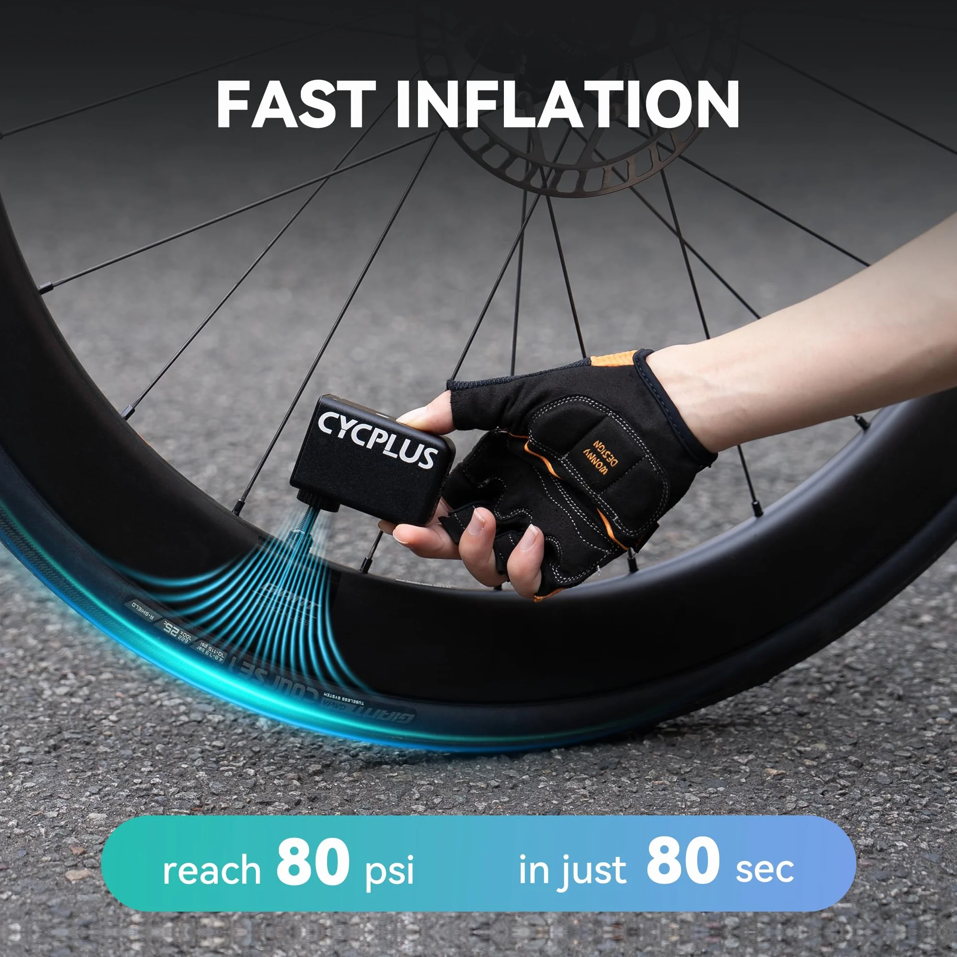 CYCPLUS Tiny Pump Pompe à vélo électrique 100PSI Rechargeable Type C Ultra-Mini Portable