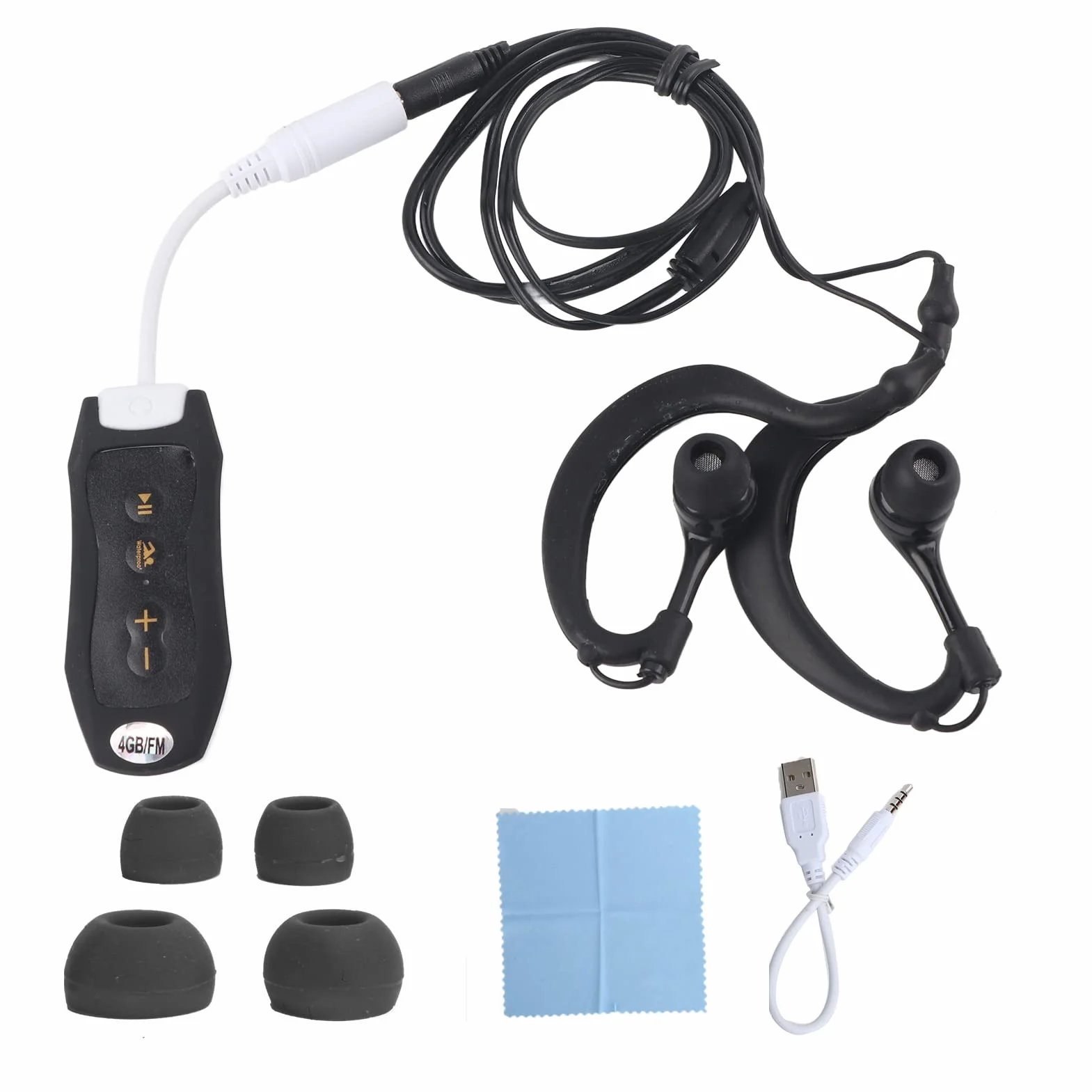 Lecteur de Musique Étanche IPX8 Sports Mp3 pour Natation avec Écouteurs et Clip 4GB Noir