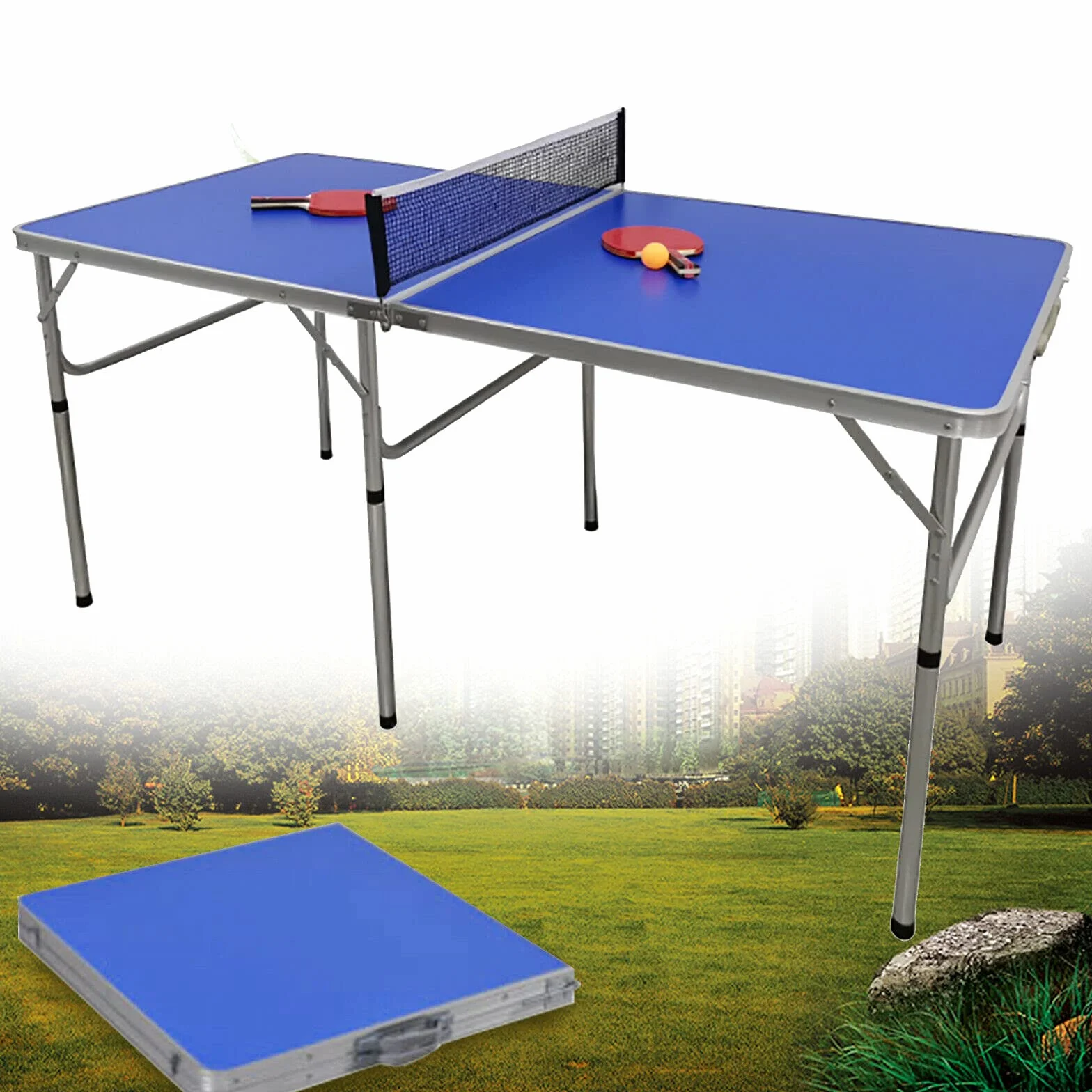 SHZICMY Table de ping-pong pliable - Pour l'intérieur et l'extérieur - 152 x 76 x 76 cm, bleu