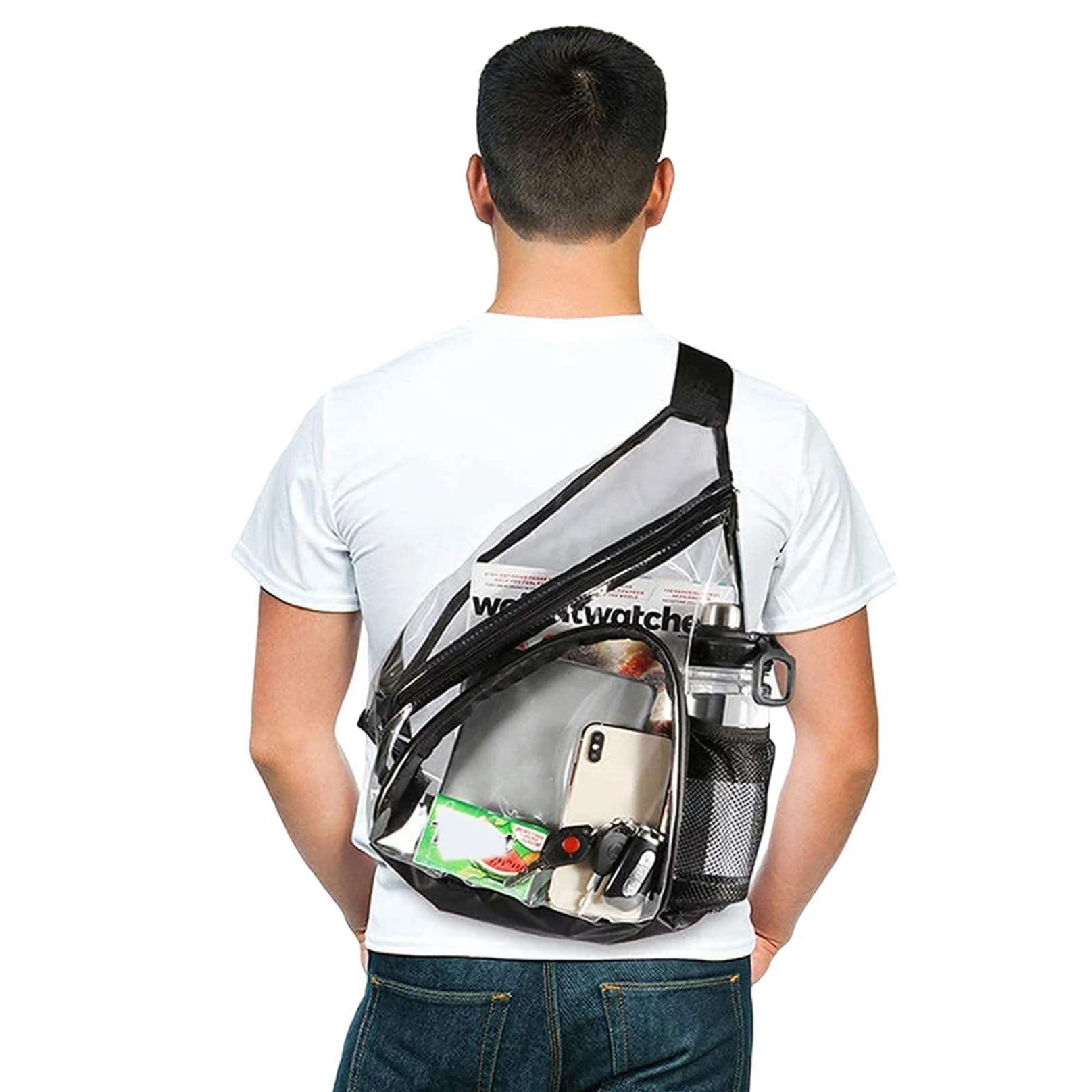 Transparent Stadium Approved PVC Crossbody Bag with Water Bottle Pocket for Concert