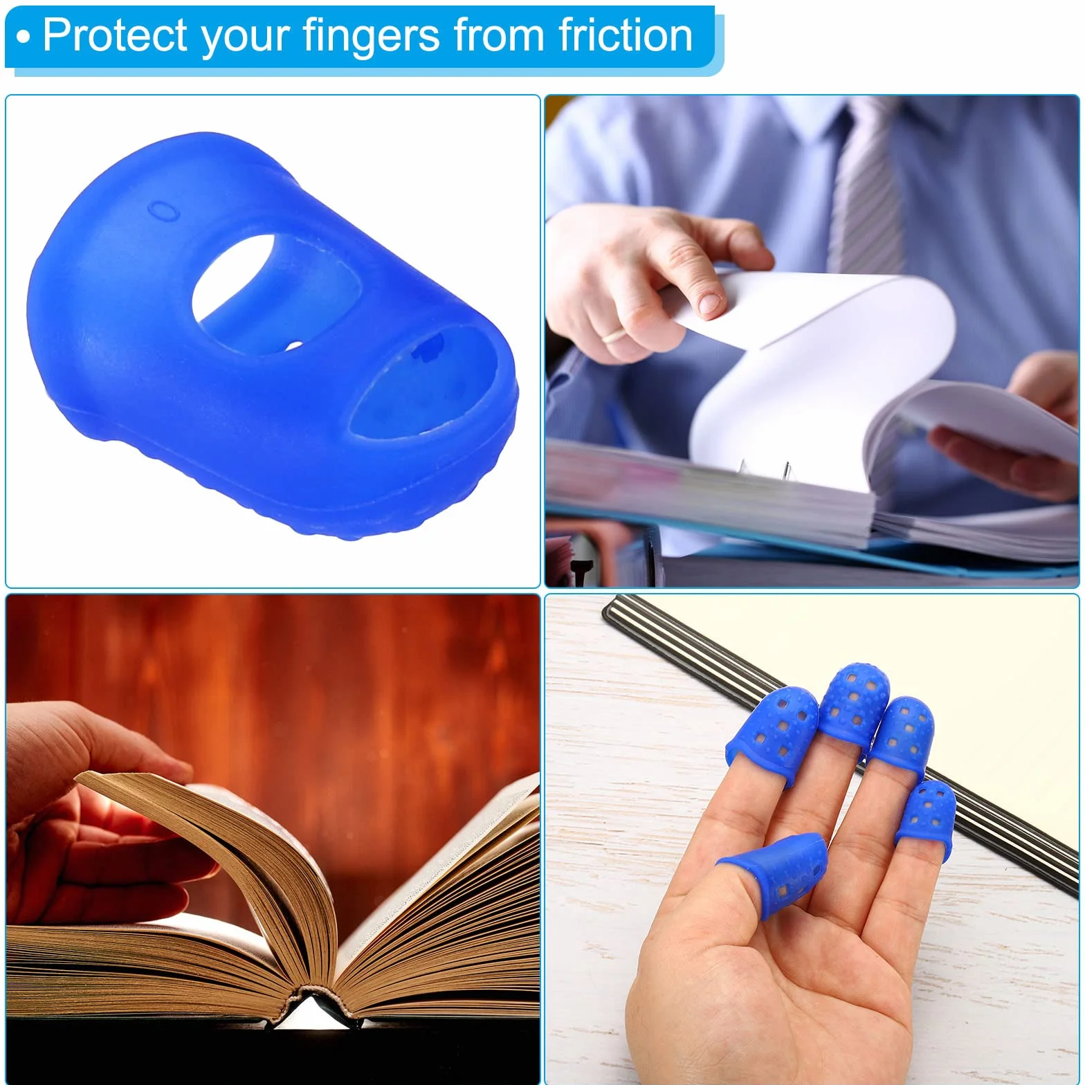PATIKIL Embouts de Doigts Silicone 16 Pcs Protège-Doigts Pouce Transparent Bleu 4 Tailles