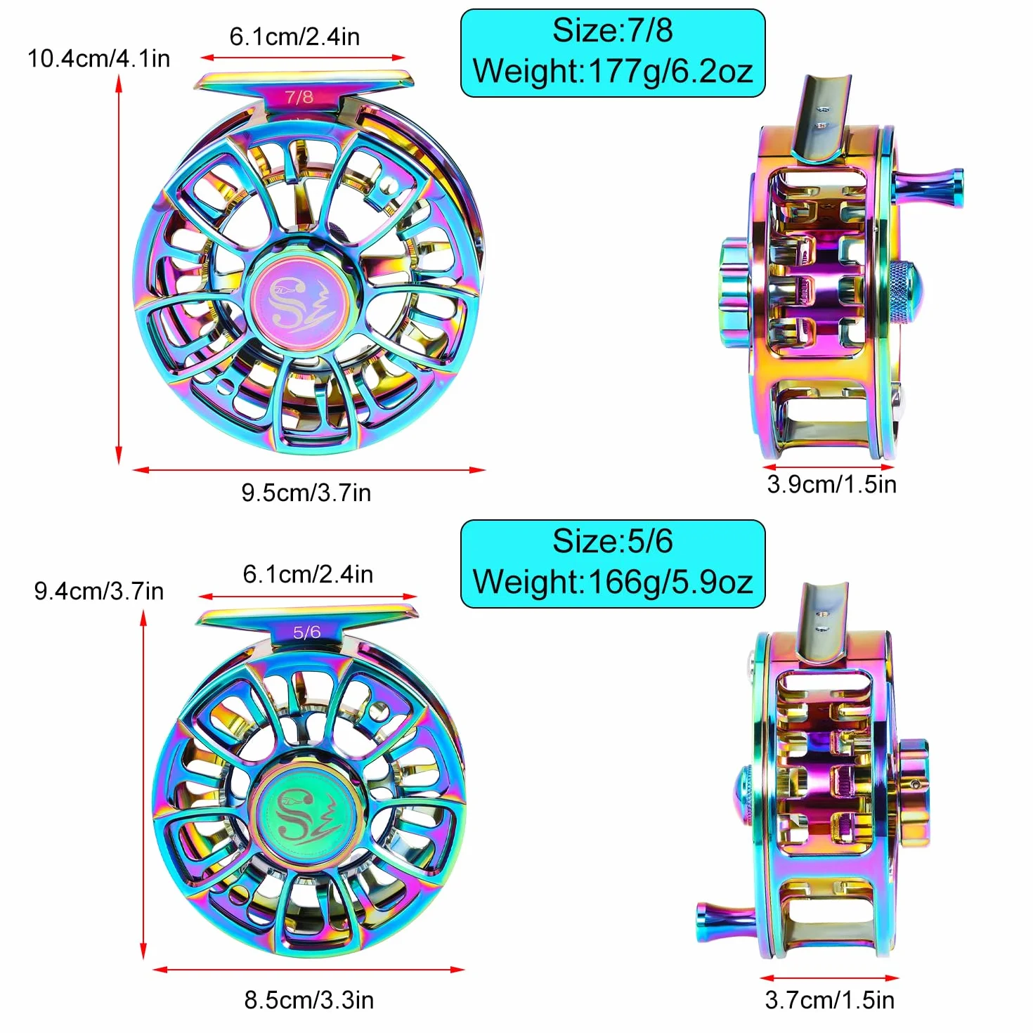 Sougayilang Moulinet de pêche à la mouche ultraléger, corps en alliage d'aluminium usiné CNC, taille 5/6,7/8