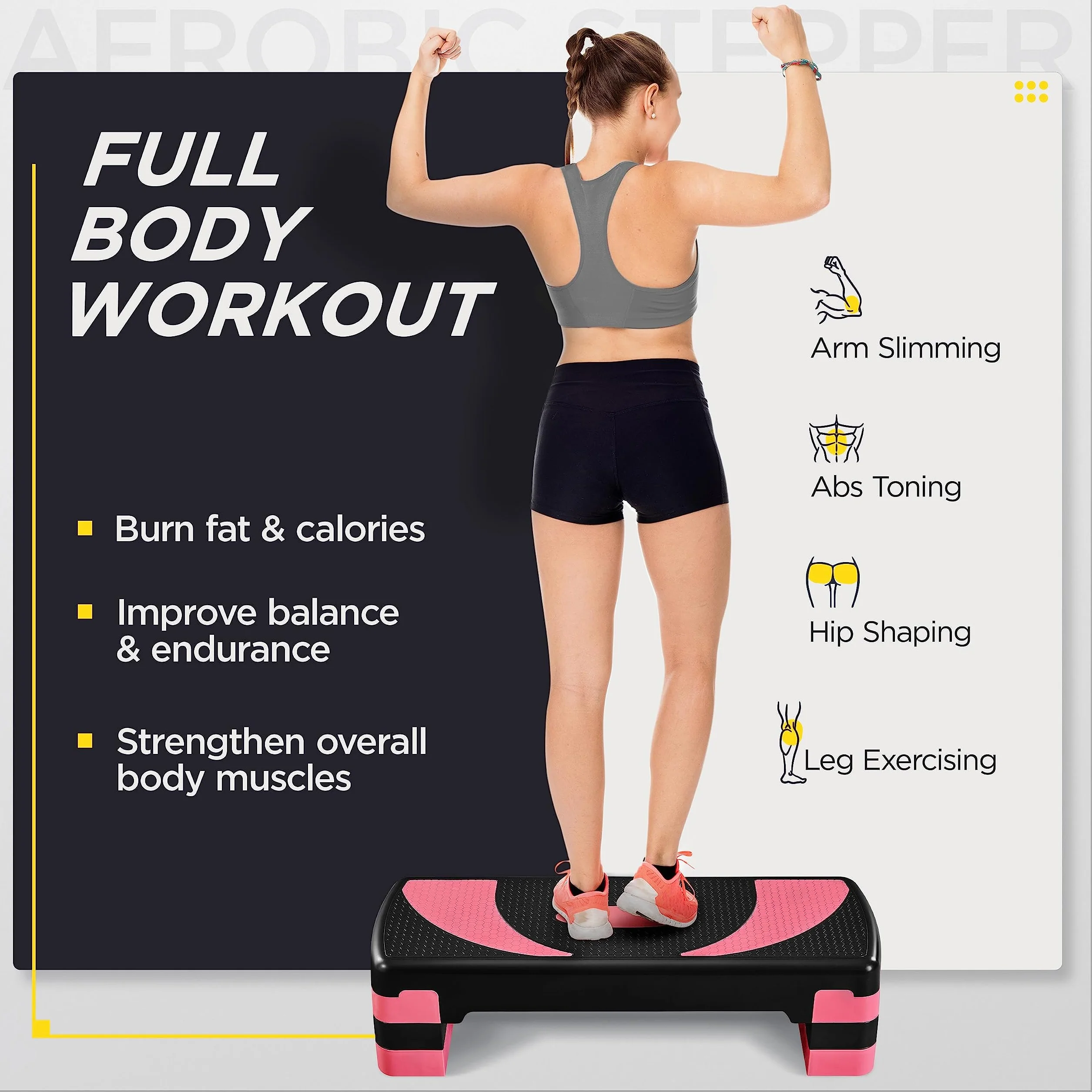 Yaheetech Stepper Aerobic Step Fitness Hauteur Ajustable 10,5/15/20 cm Antidérapant Maison Salle de Gym