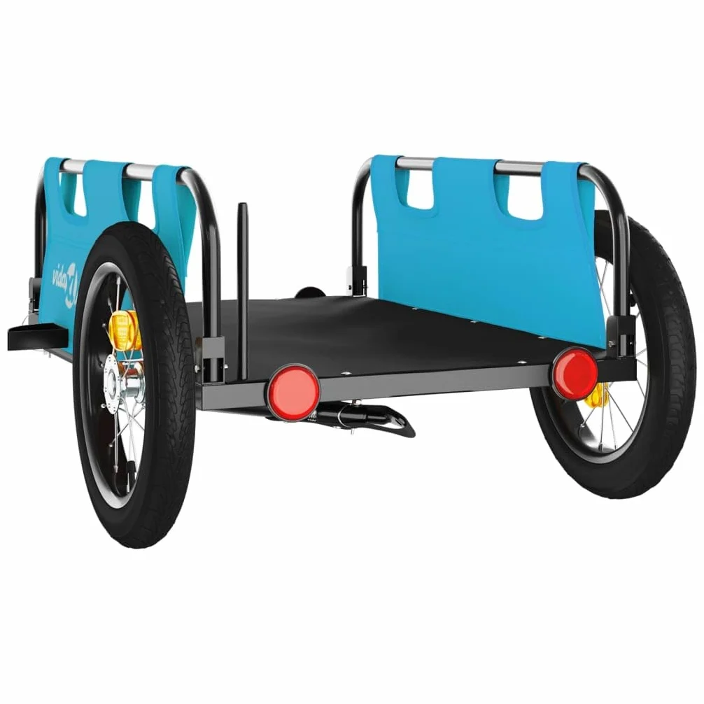 Remorque de vélo bleue en tissu Oxford et fer revêtu par pulvérisation, pliable et pliable avec réflecteur pour enfants, chiens et charges, avec embrayage, housse de pluie et suspension
