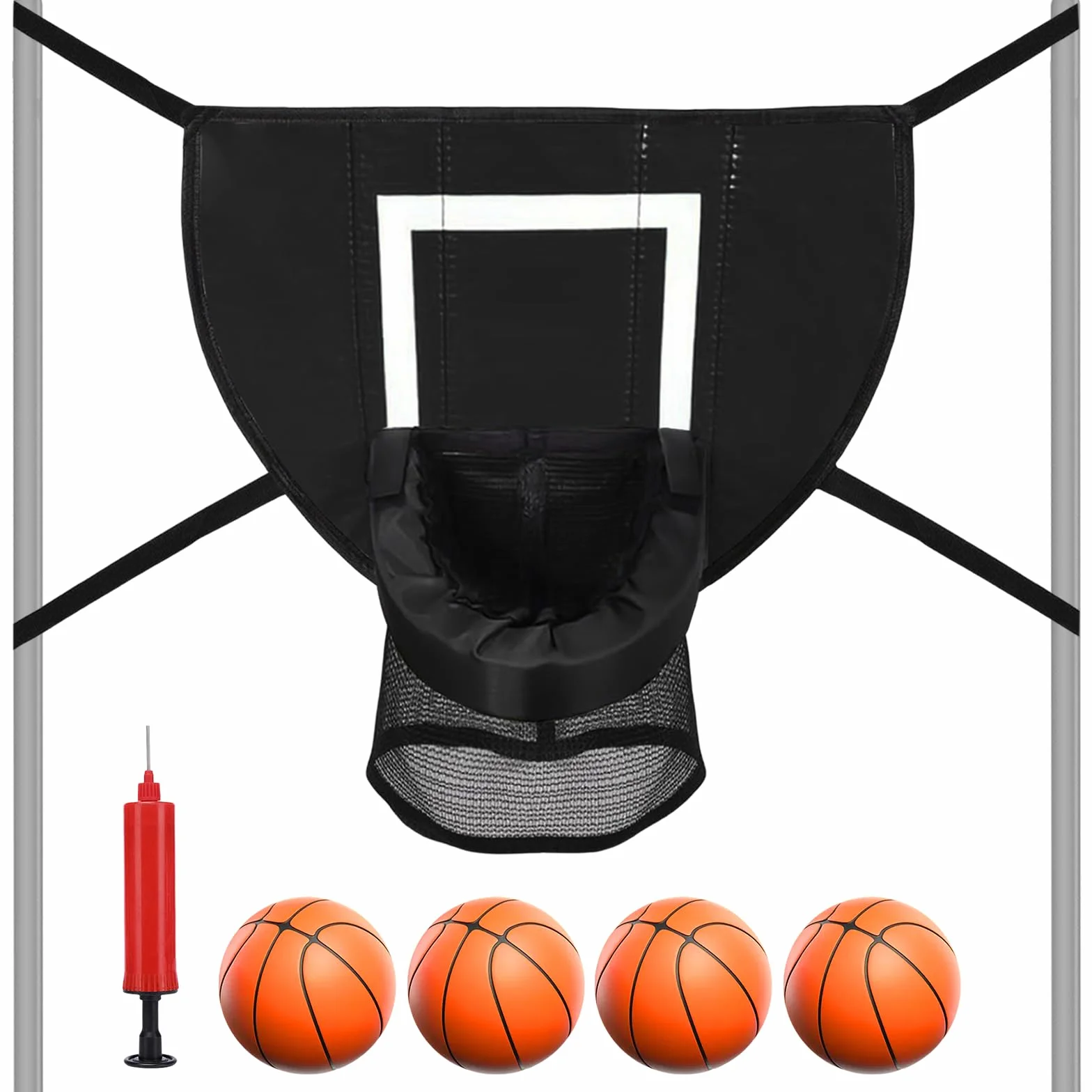 Panier de Basket pour Trampoline Intérieur avec 4 Ballons et Pompe, Support avec Protection Solaire