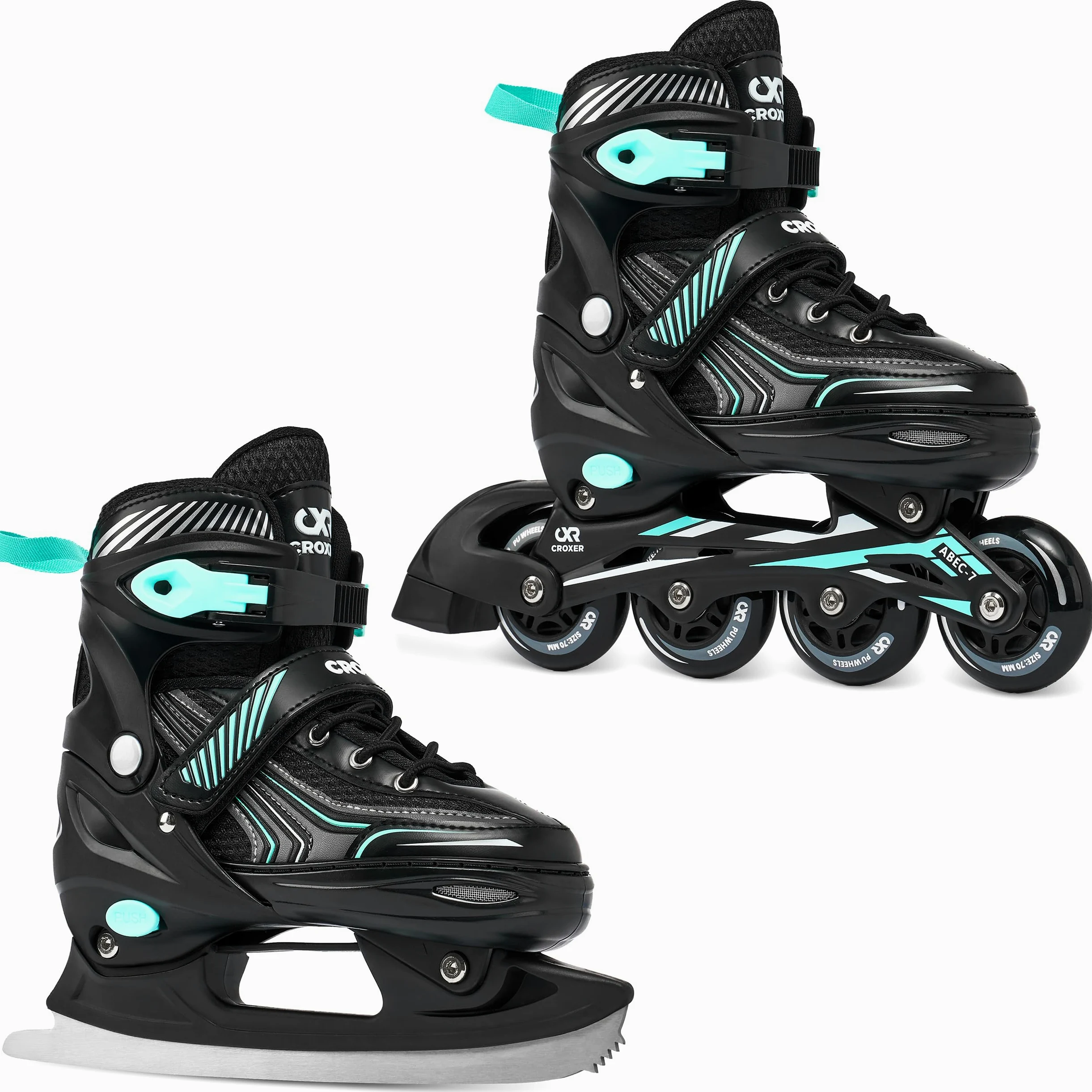 Optima - Roller en Ligne - Patin à Glace 2 en 1 - Pointure réglable modifiable Ajustable Homme Femme Enfant Transformable Adulte garçon Fille Rollers