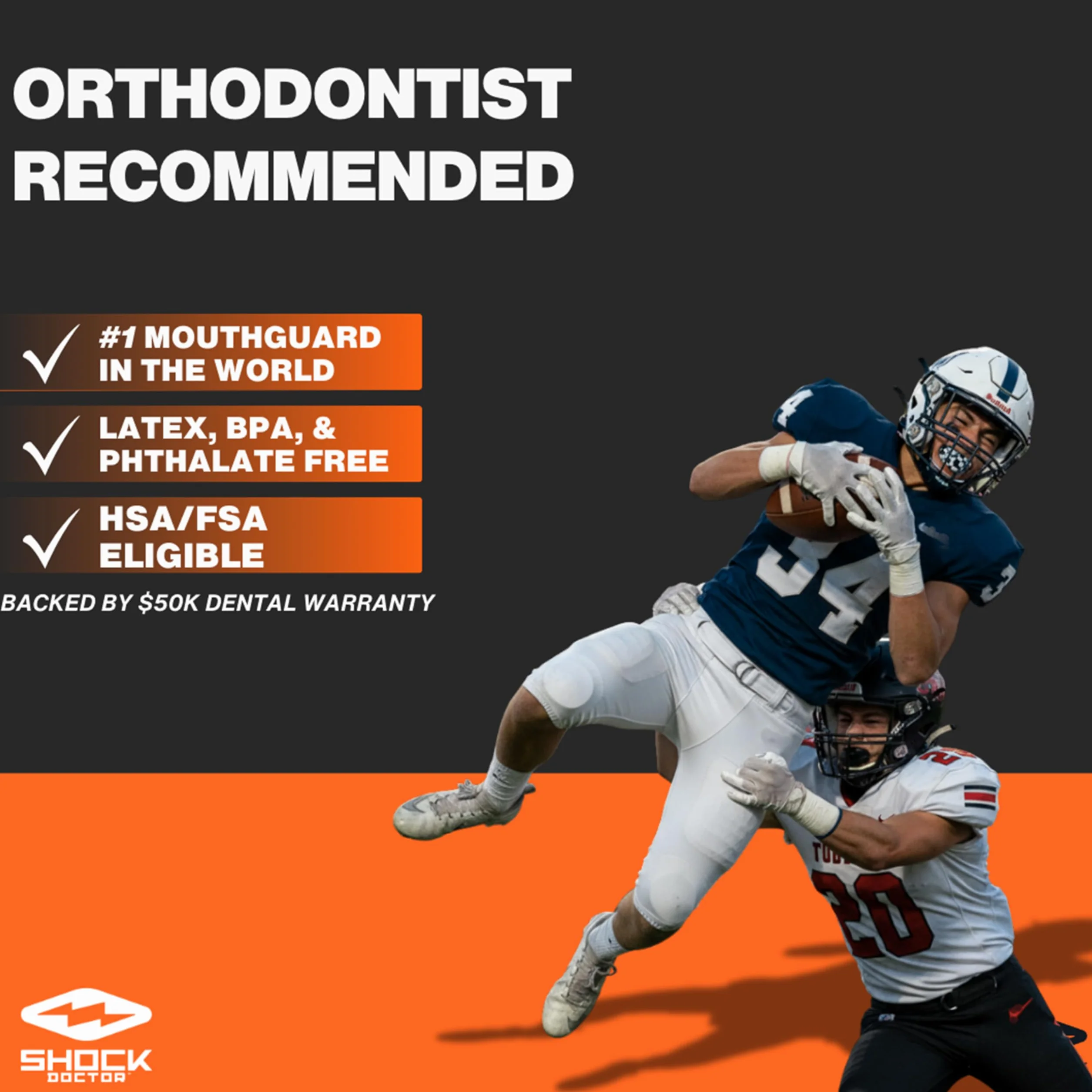 ShockDoctor Single Braces Mouthguard for Men Women Blue Sports Rugby MMA Boxing Lacrosse Basketball Contact
