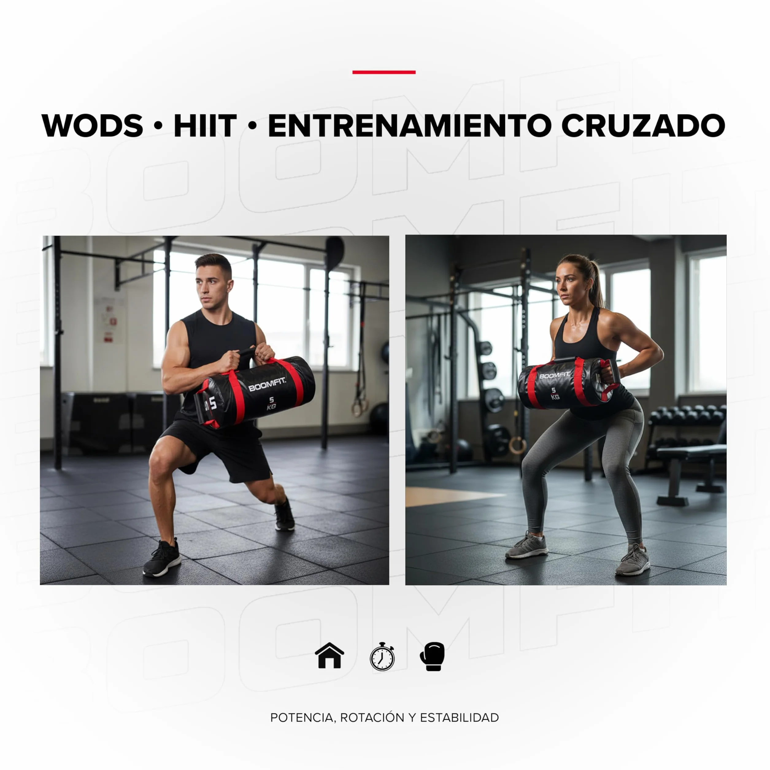BOOMFIT Sac Lesté 5-30kg Sandbag 4 Poignées Sable Stable Force Fonctionnelle Core HIIT WOD Fitness Home Gym
