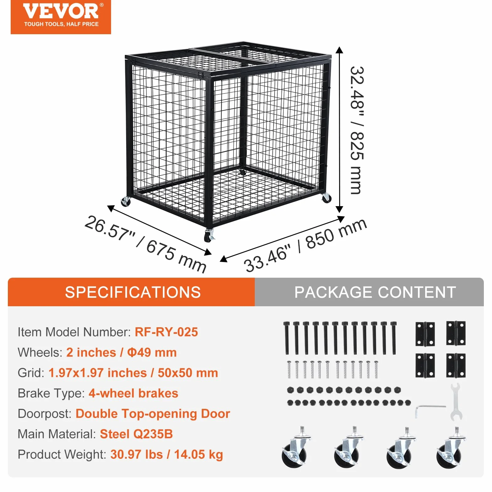 VEVOR Chariot à Ballons Verrouillable 85x67,5x82,5 cm Cage de Rangement pour Ballon Mobile avec 4 Roulettes et Freins en Acier
