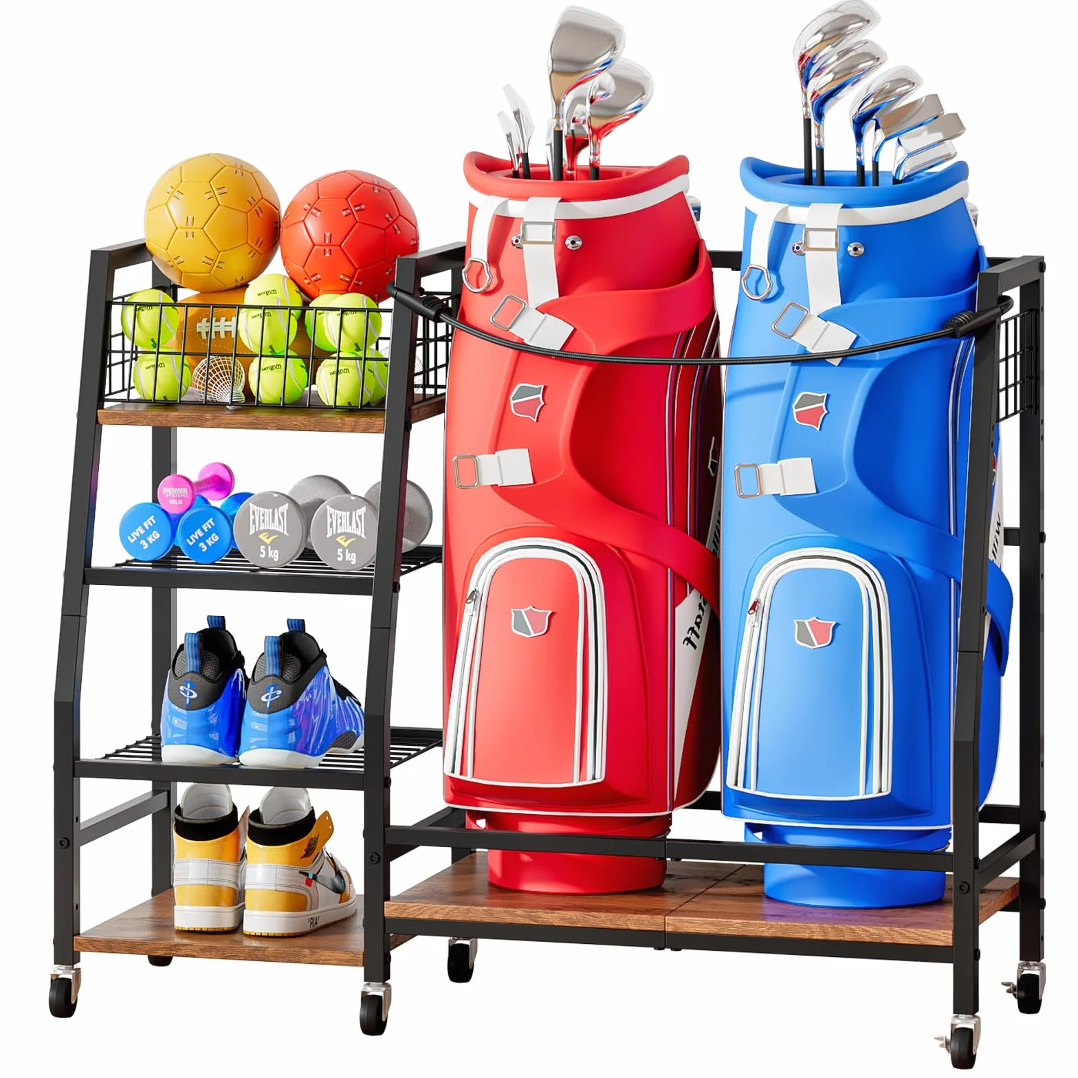 Support de Rangement pour Clubs de Golf avec Roulettes, Organisateur Robuste pour Sacs de Golf