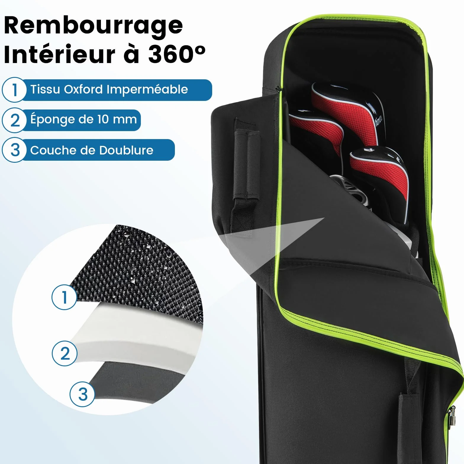 GOPLUS Sac de Golf à roulettes, Poche Latérale, Tissu Oxford Imperméable, Pliable pour Voyage