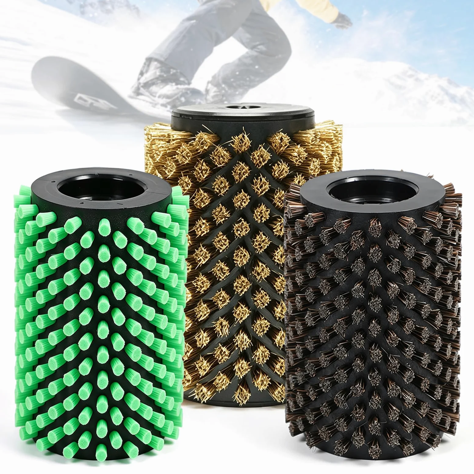 Ensemble de Brosses Rotatives pour Ski avec Rouleau de Fartage en CRIN Cuivre et Nylon