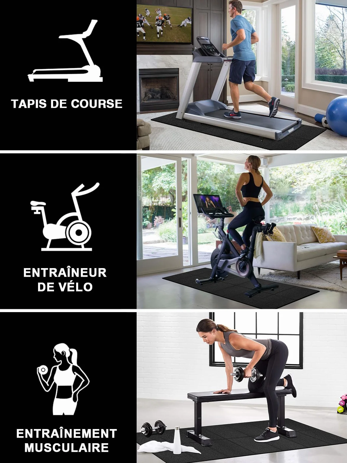 Tapis de protection de sol fitness pliable PVC 160x75 cm 6 mm antidérapant imperméable