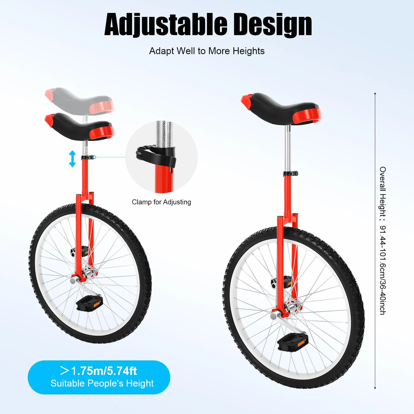 Monocycle 24 pouces réglable en hauteur pour enfants et adultes - Vélo d'entraînement d'équilibre