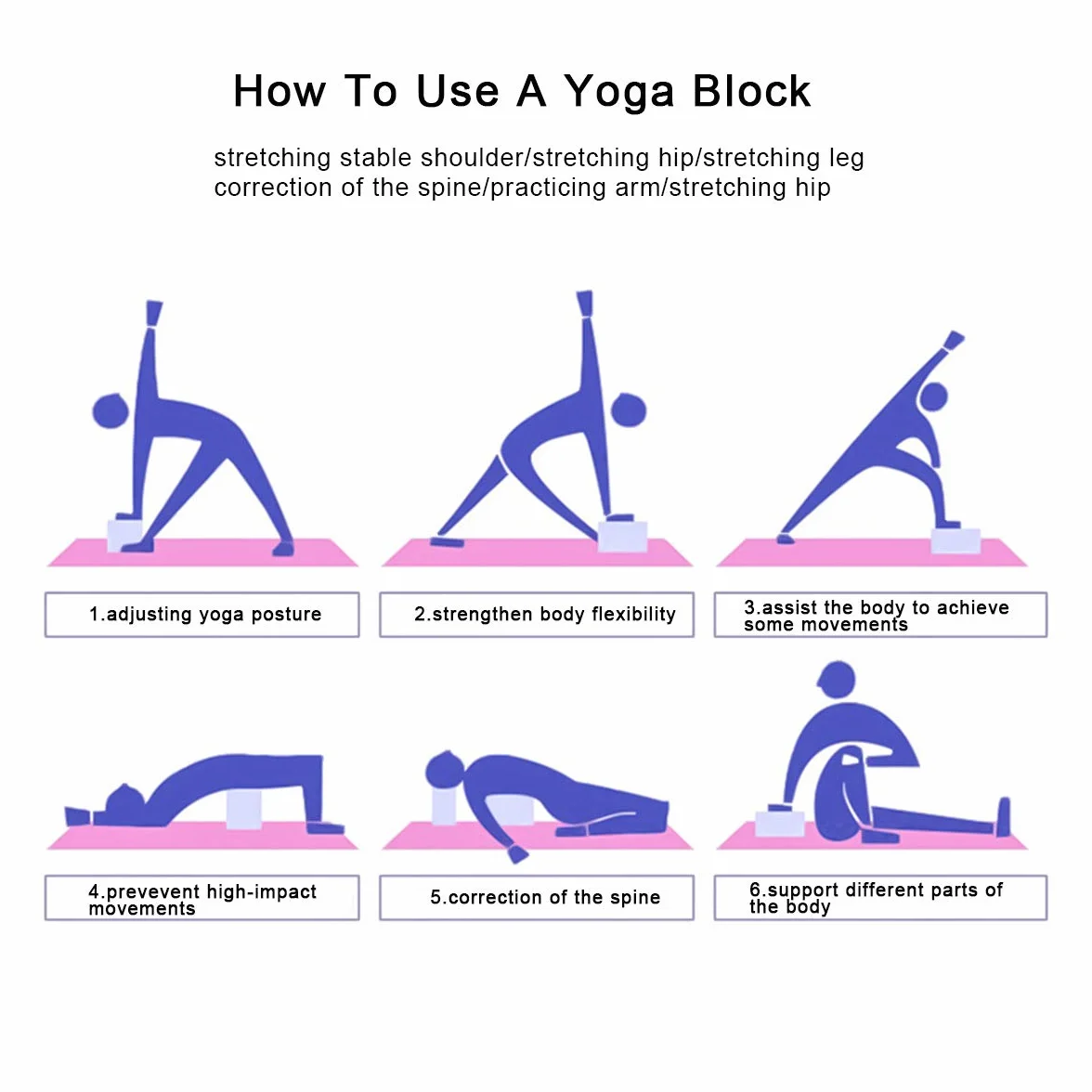Blocs de Yoga Lot de 5 avec Bande Élastique Fitness et Sangle de Yoga