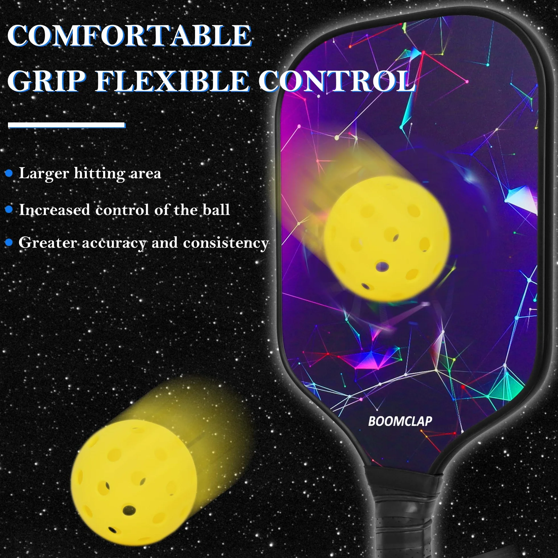 Boîte de 2 raquettes de pickleball en fibre de verre avec 4 balles et sac de transport violet