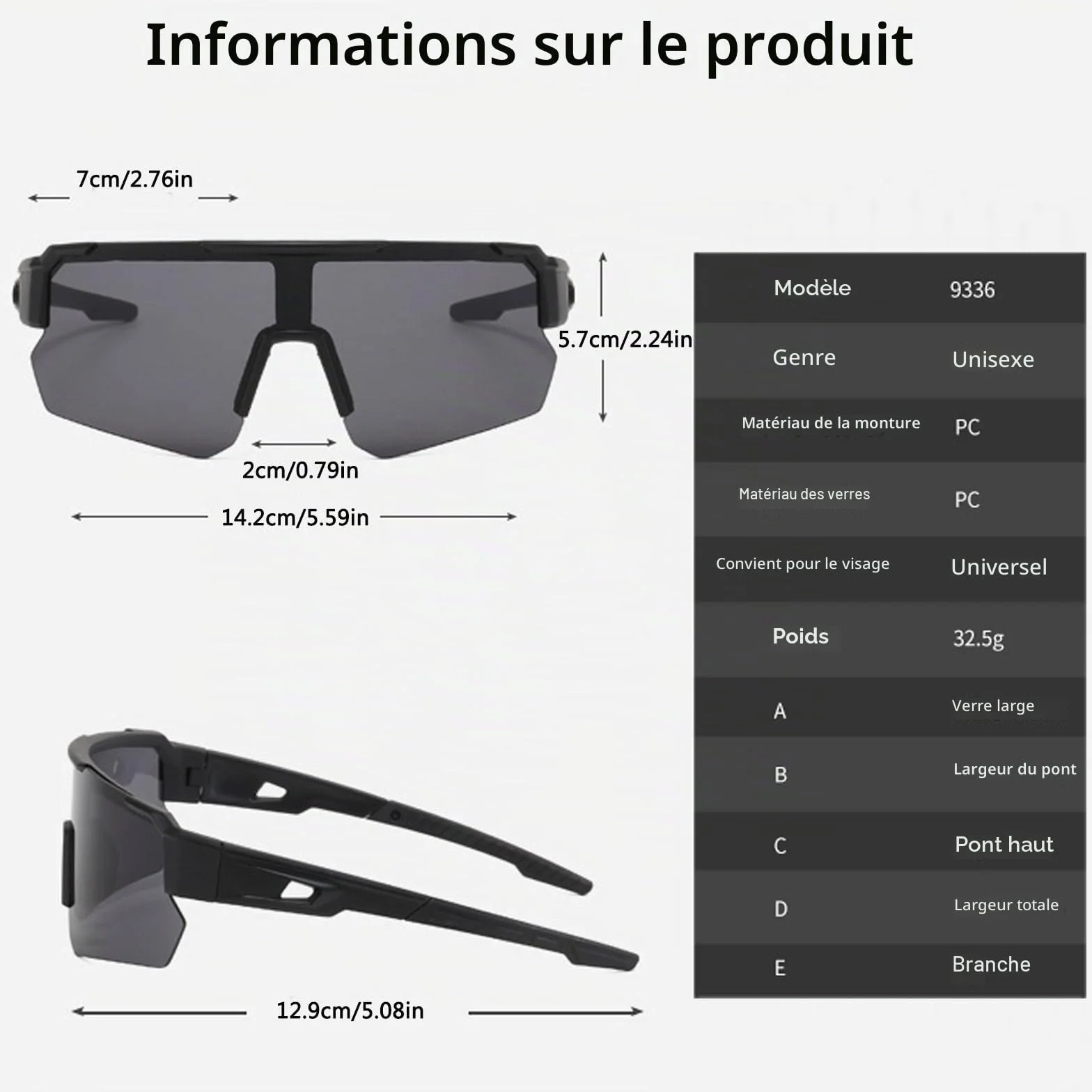Lunette de Soleil Sport Polarisée UV400 pour Cyclisme Course Pêche Conduite