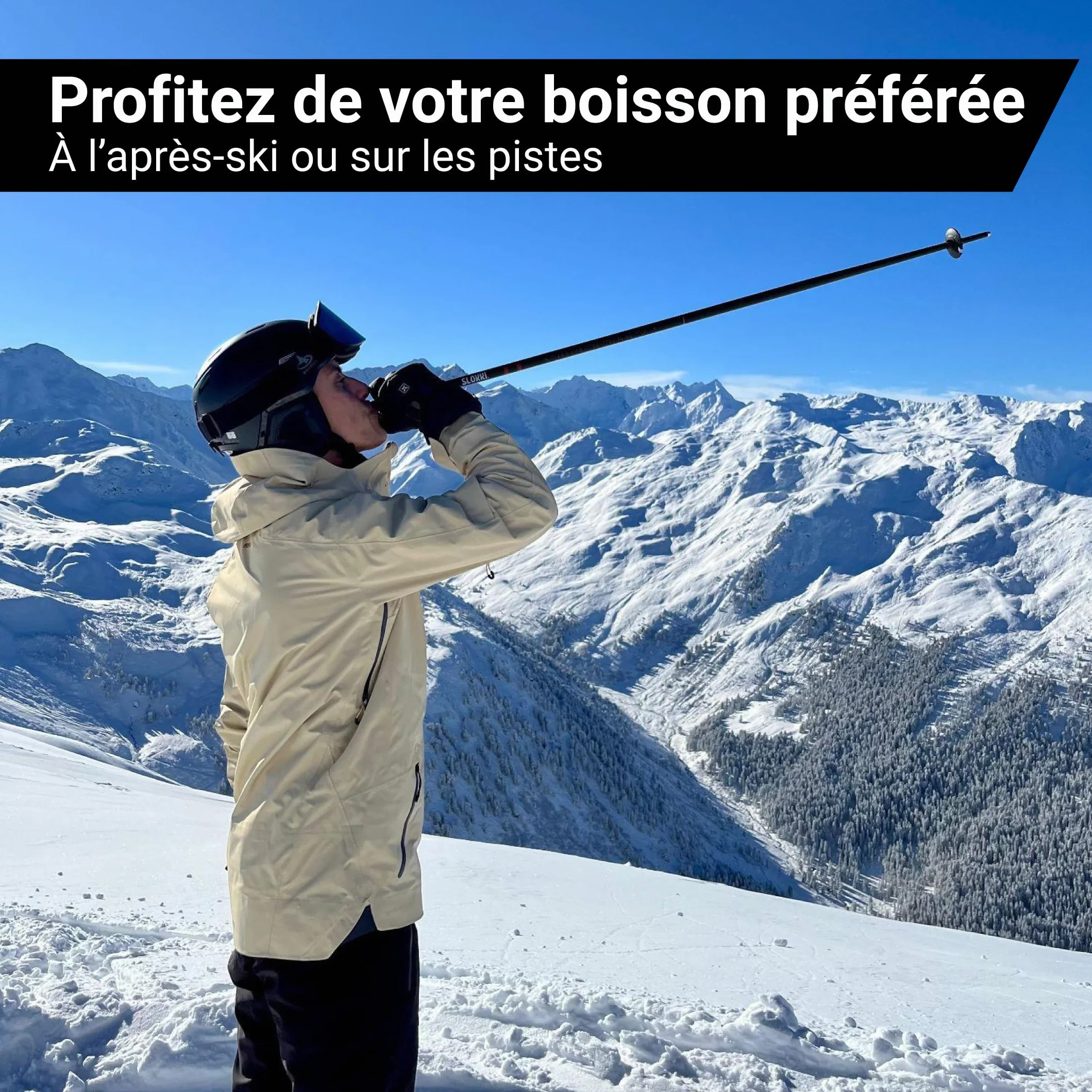 Bâtons de Ski Aluminium 7075 avec Porte-Boisson 2x200 ML - Entonnoir Inclus