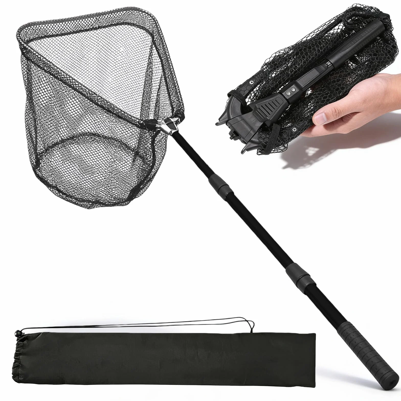 Épuisette De Pêche, Épuisette De Pêche Pliable 130cm avec Sac De Rangement, Épuisette De Pêches Télescopiquem, 3 Section, Épuisette Peches Carpe pour Carpe Truite Crevette Etang Bassin Poisson