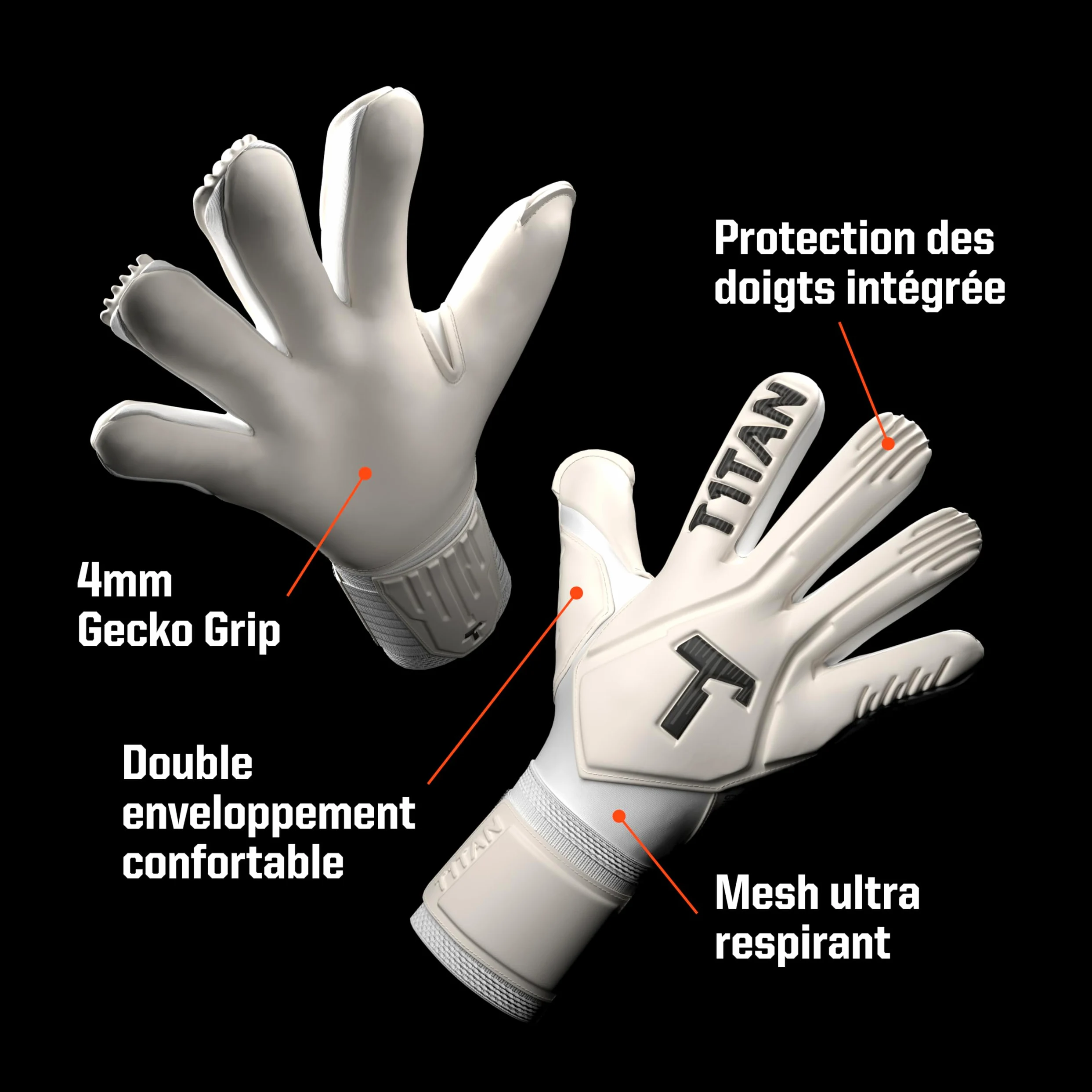 T1TAN Legend White-Out Professionnels Gants de Gardien de But, avec Protection des Doigts, pour entraînement et matchs, Enfants et Adultes, Latex, fabriqués en Allemagne