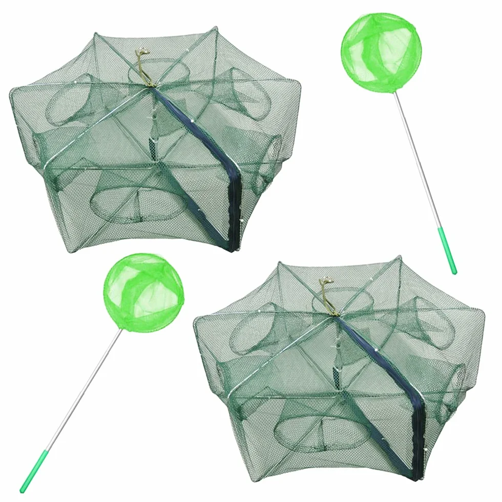 1/2pcs Pesca esca trappola pieghevole granchio gamberi di fiume Pesce Minnow crawdad gamberetti rete Cast portatile