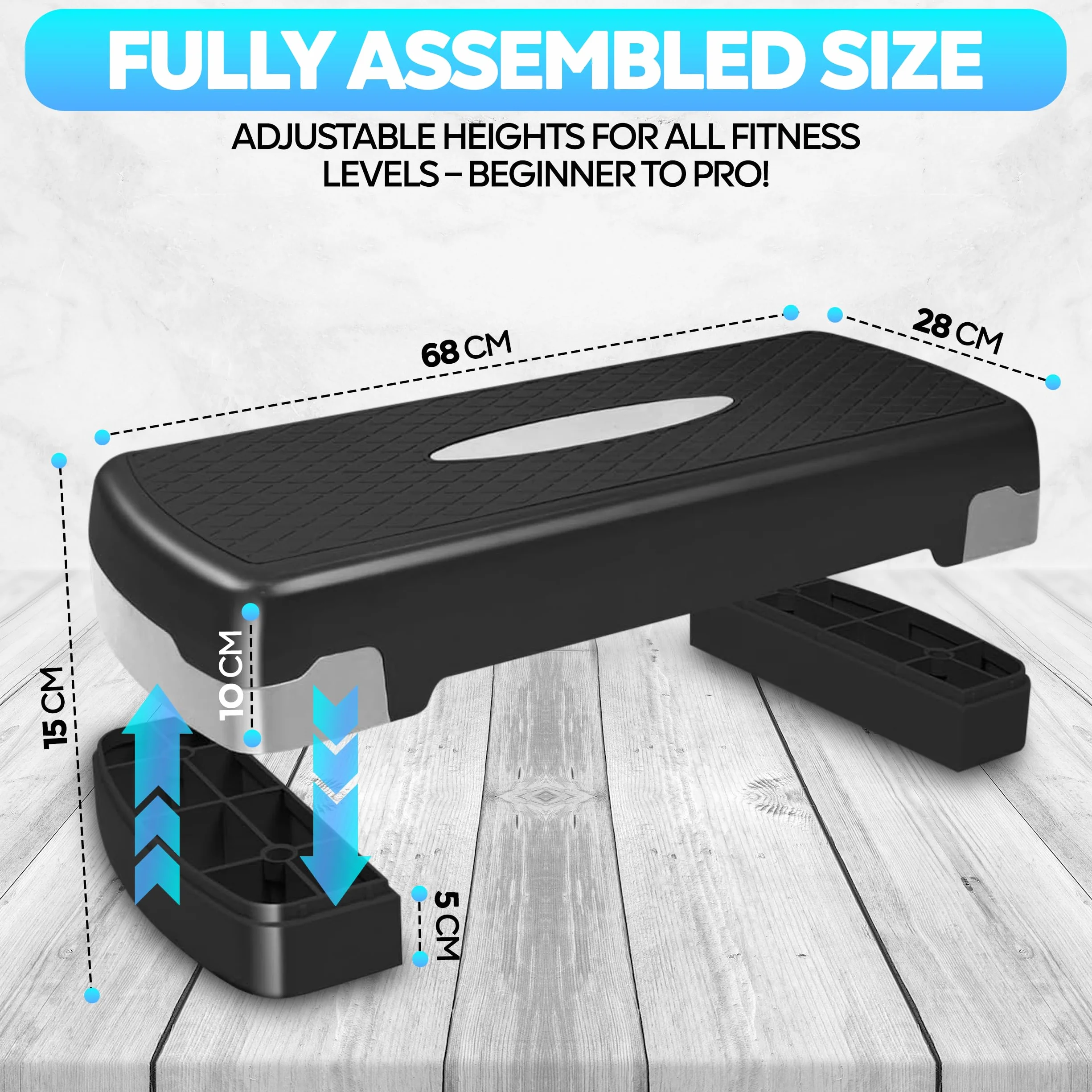 TechFit Stepper Aérobic Ajustable avec Trépieds - Hauteur Réglable, Surface Antidérapante, Poids Max 120kg, Pliable, Compact