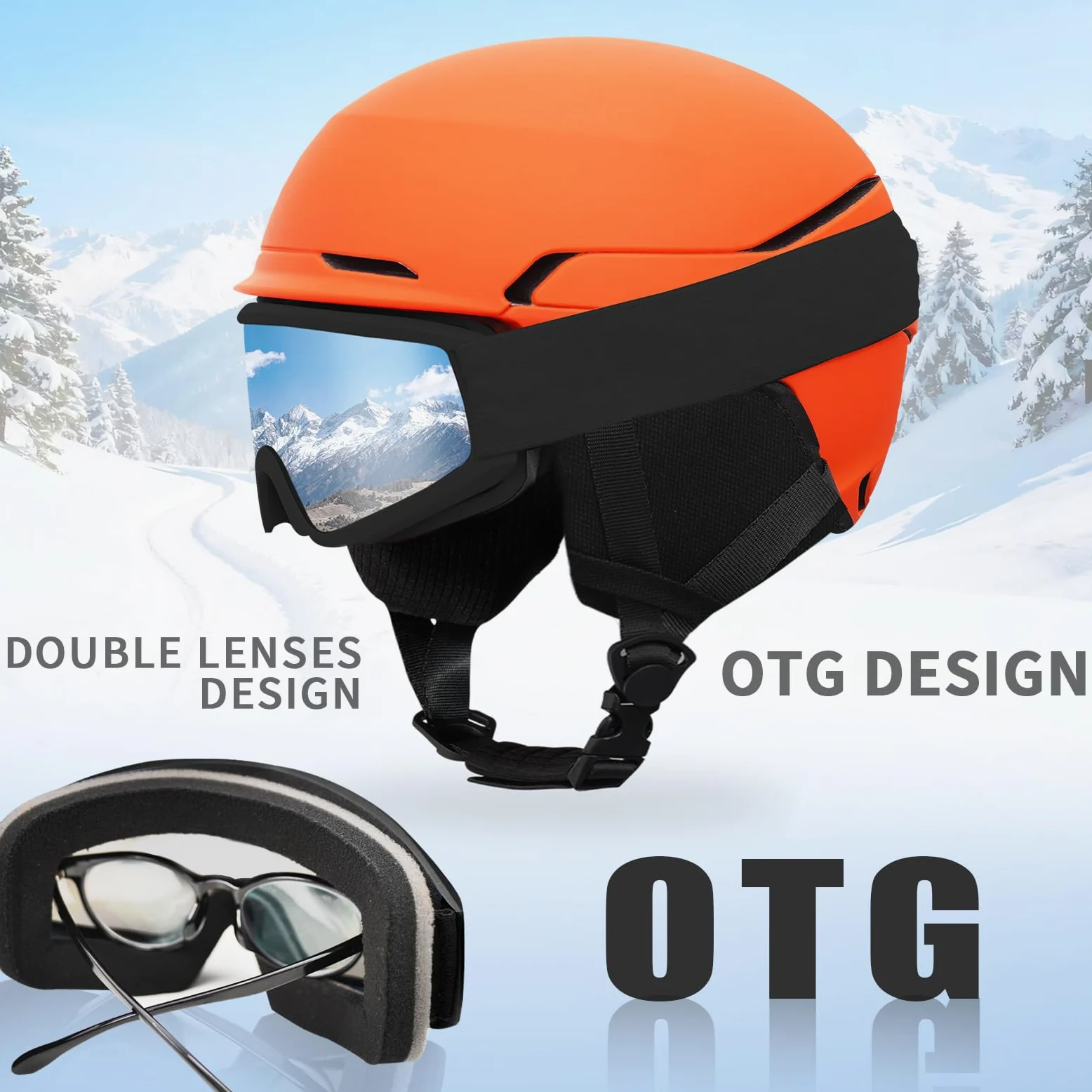 Casque de Ski avec Lunettes de Ski Masque Casque de Snowboard avec Détachable Cache Oreilles pour Hommes Femmes Anti-Vent Anti-UV Casques de Neige