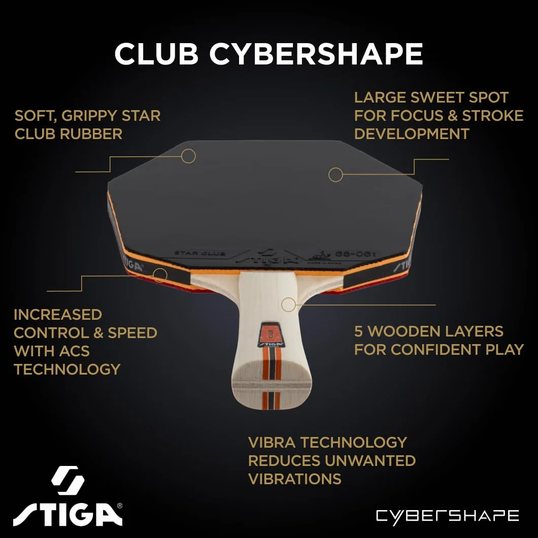 STIGA Club Cybershape Raquette Tennis de Table Bois 5 Plis Star Club Grand Sweet Spot